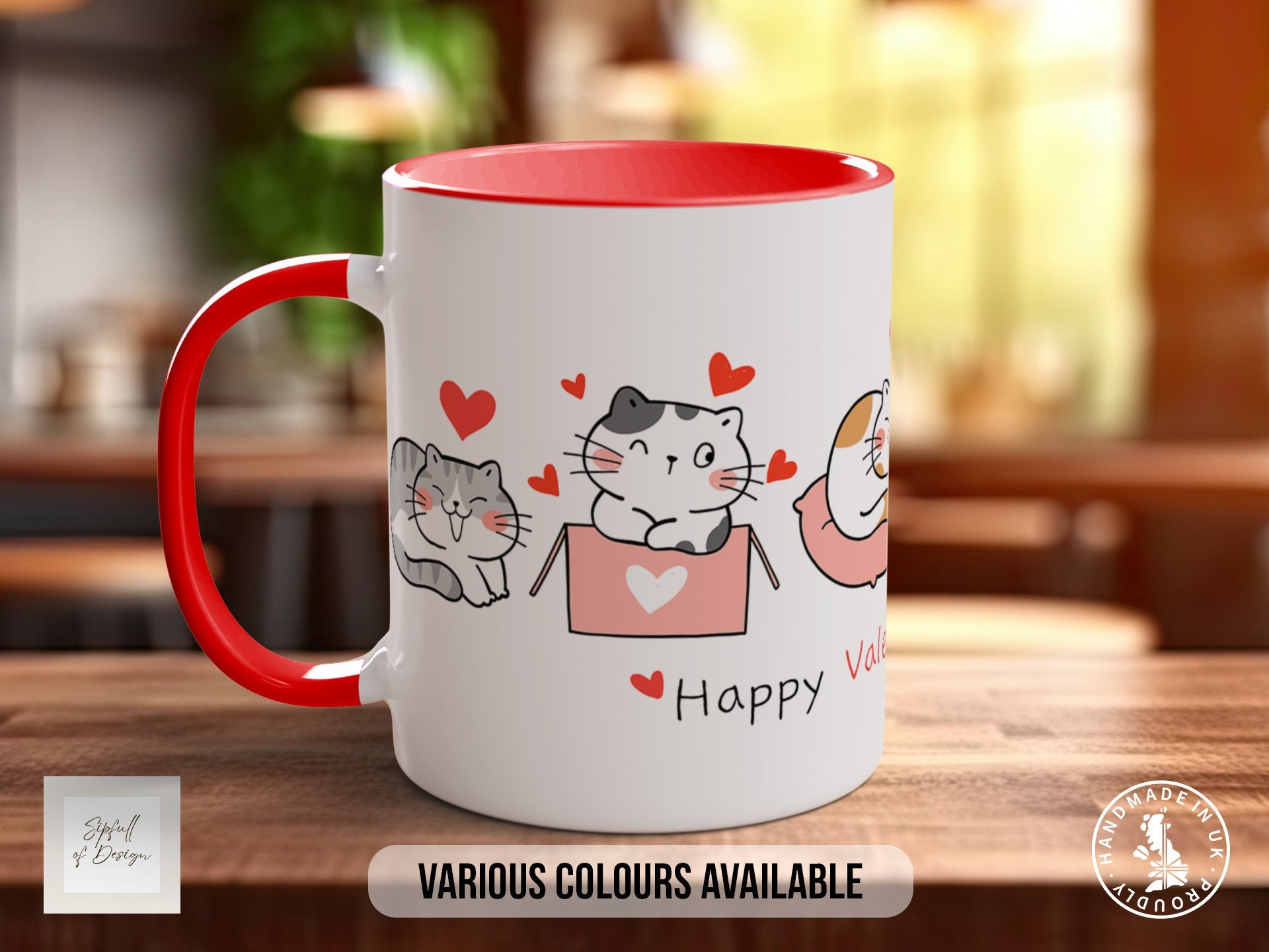 Cute Valentine Cats Mug - Coloured 11oz, Bone China 10oz and 15oz and Latte 12oz options