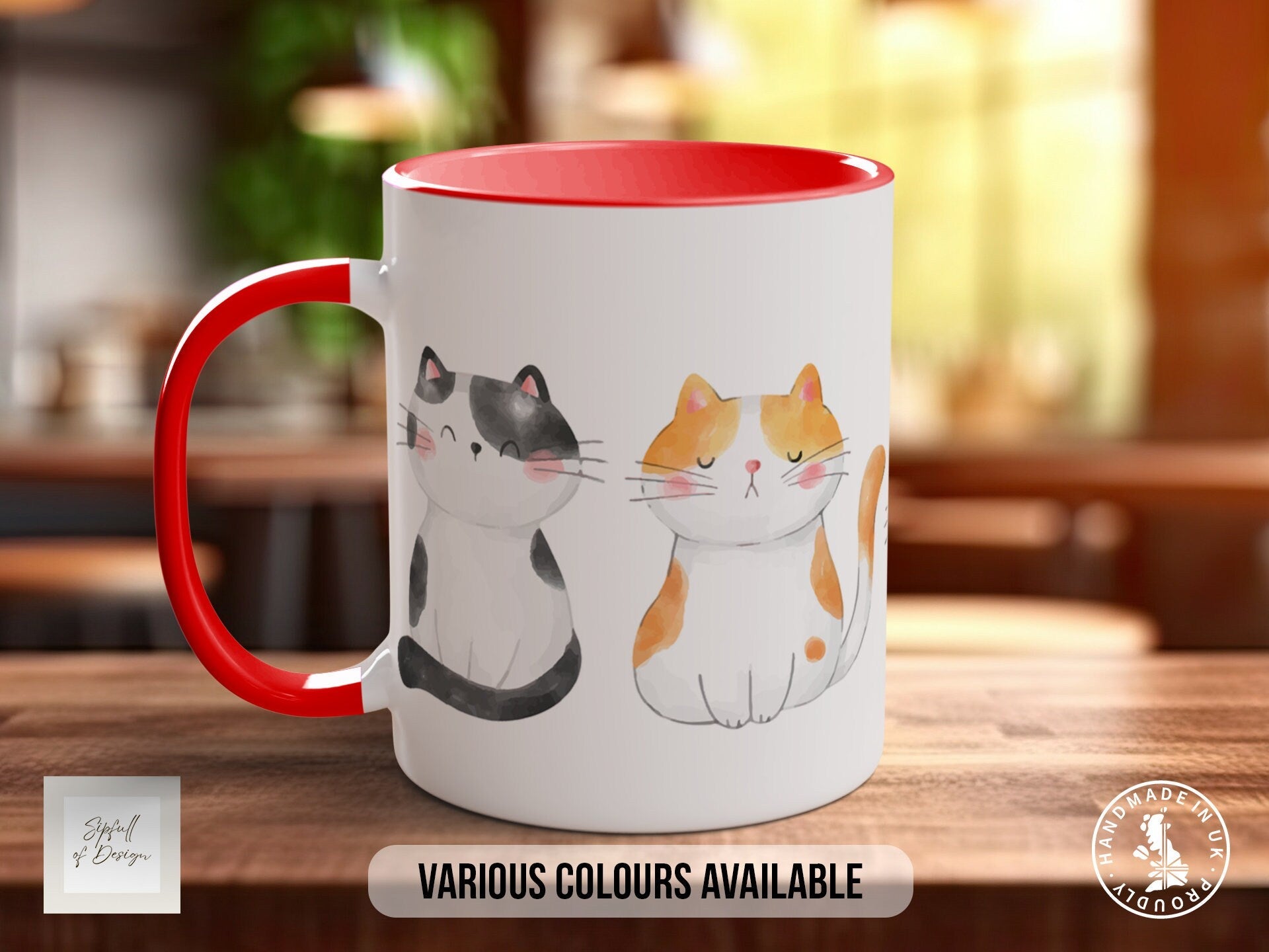 Cute Watercolour Cats Mug - Coloured 11oz, Bone China 10oz and 15oz and Latte 12oz options