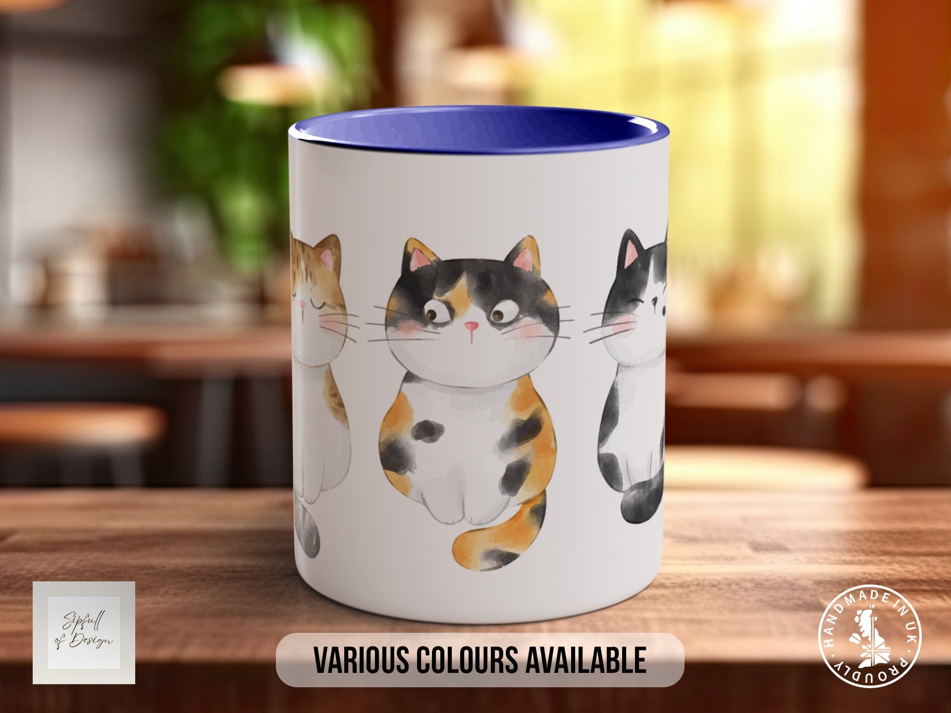 Cute Watercolour Cats Mug - Coloured 11oz, Bone China 10oz and 15oz and Latte 12oz options