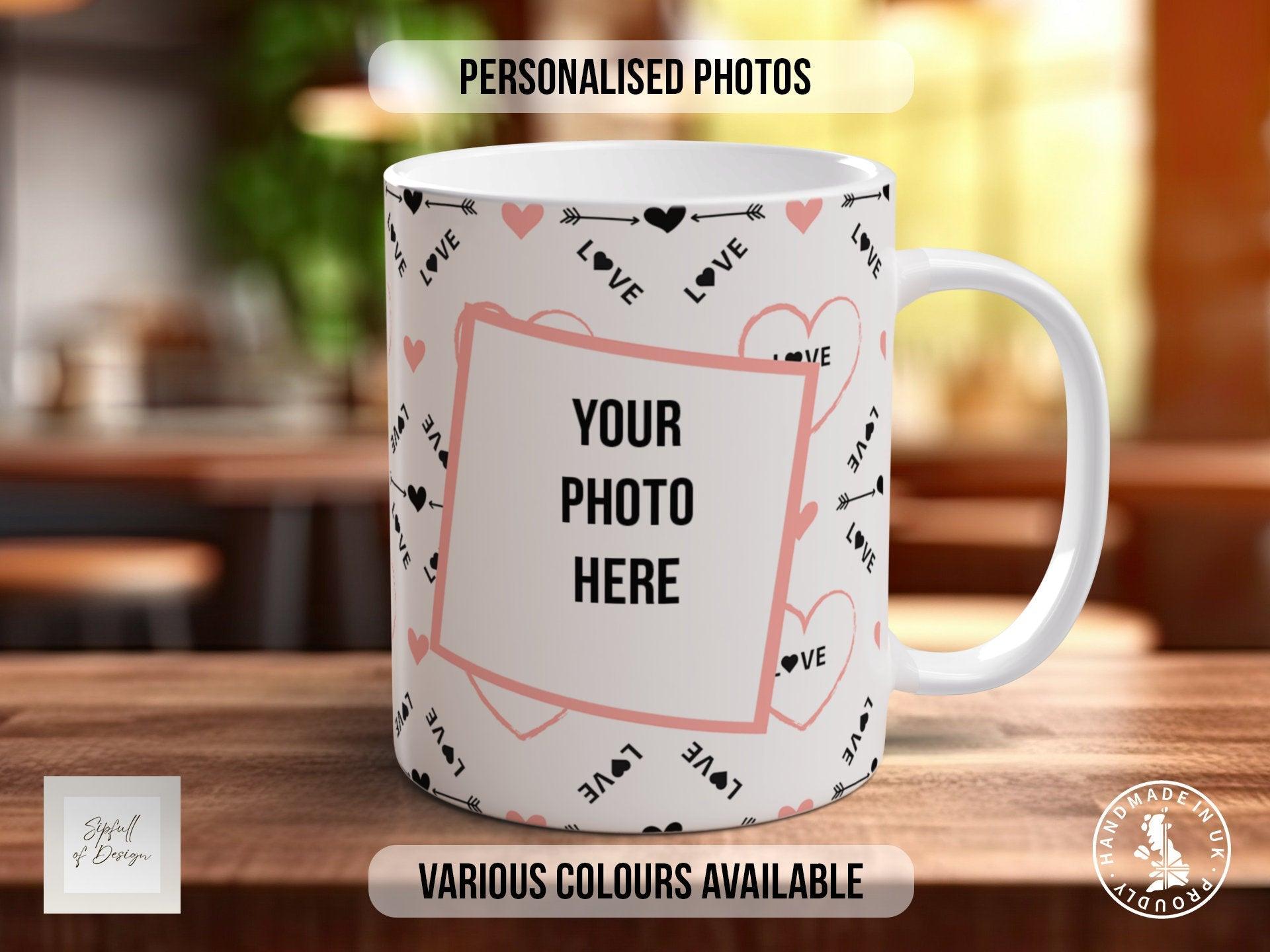 Love Heart personalised Photo Mug Valentines Coloured Mug - Sipfull of Design