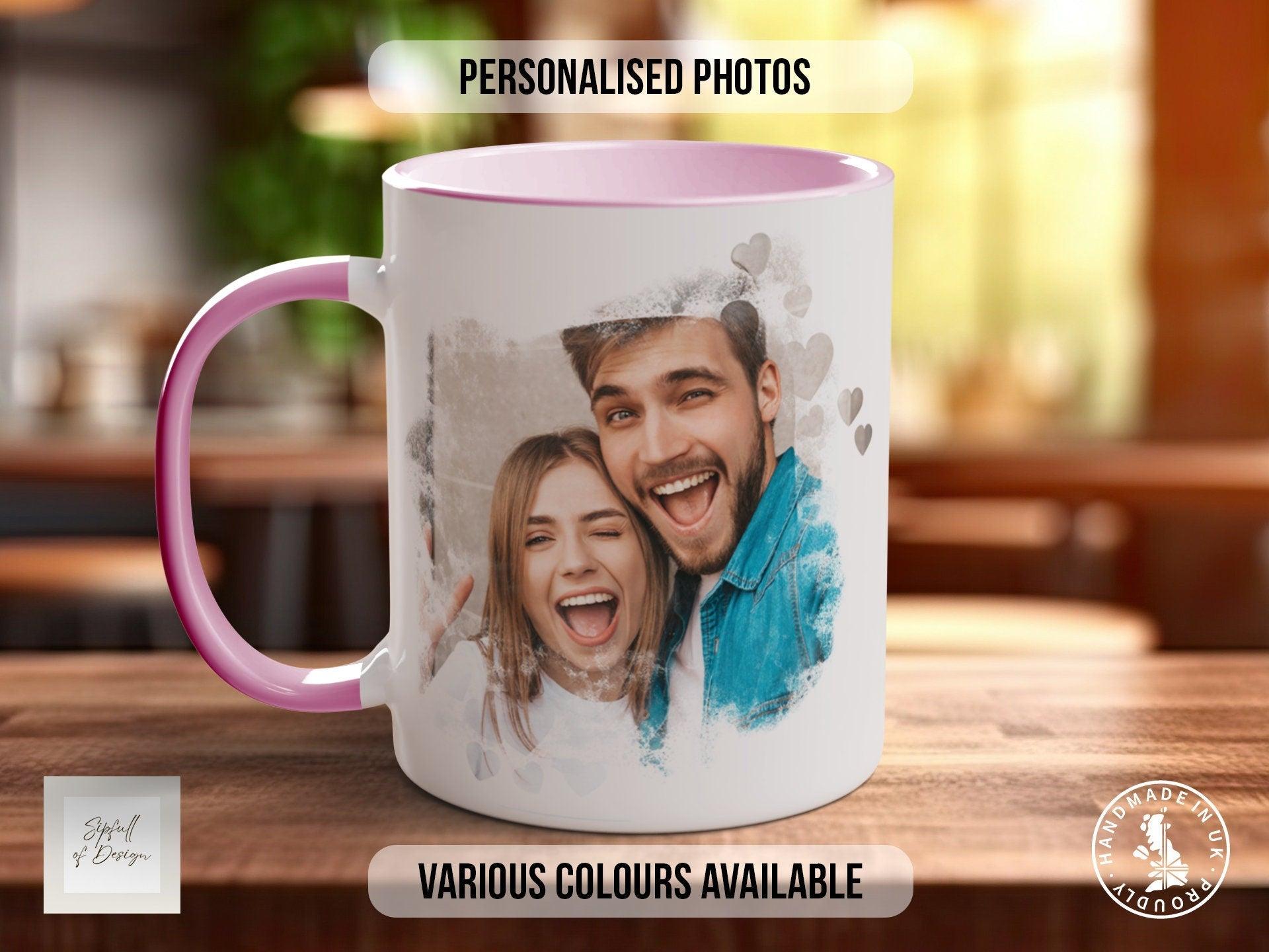 Cute Heart Framed personalised Photo Mug Valentines Coloured Mug - Sipfull of Design
