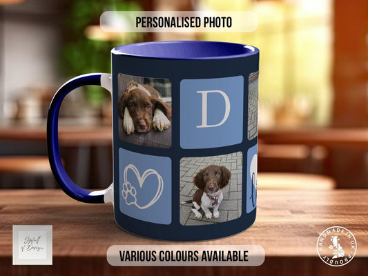 Personalised Dog Mug - Blue Photo Grid - Multiple Mug Colours - Sipfull of Design