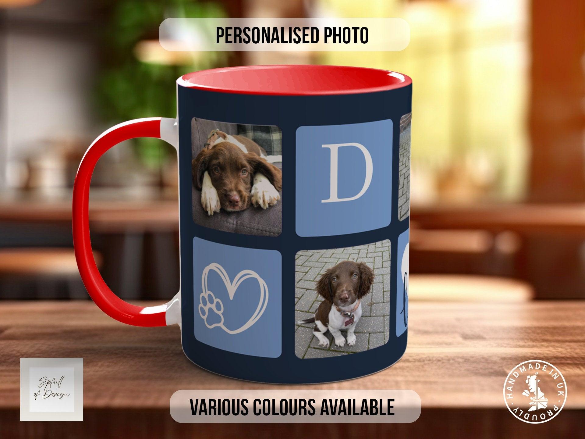 Personalised Dog Mug - Blue Photo Grid - Multiple Mug Colours - Sipfull of Design