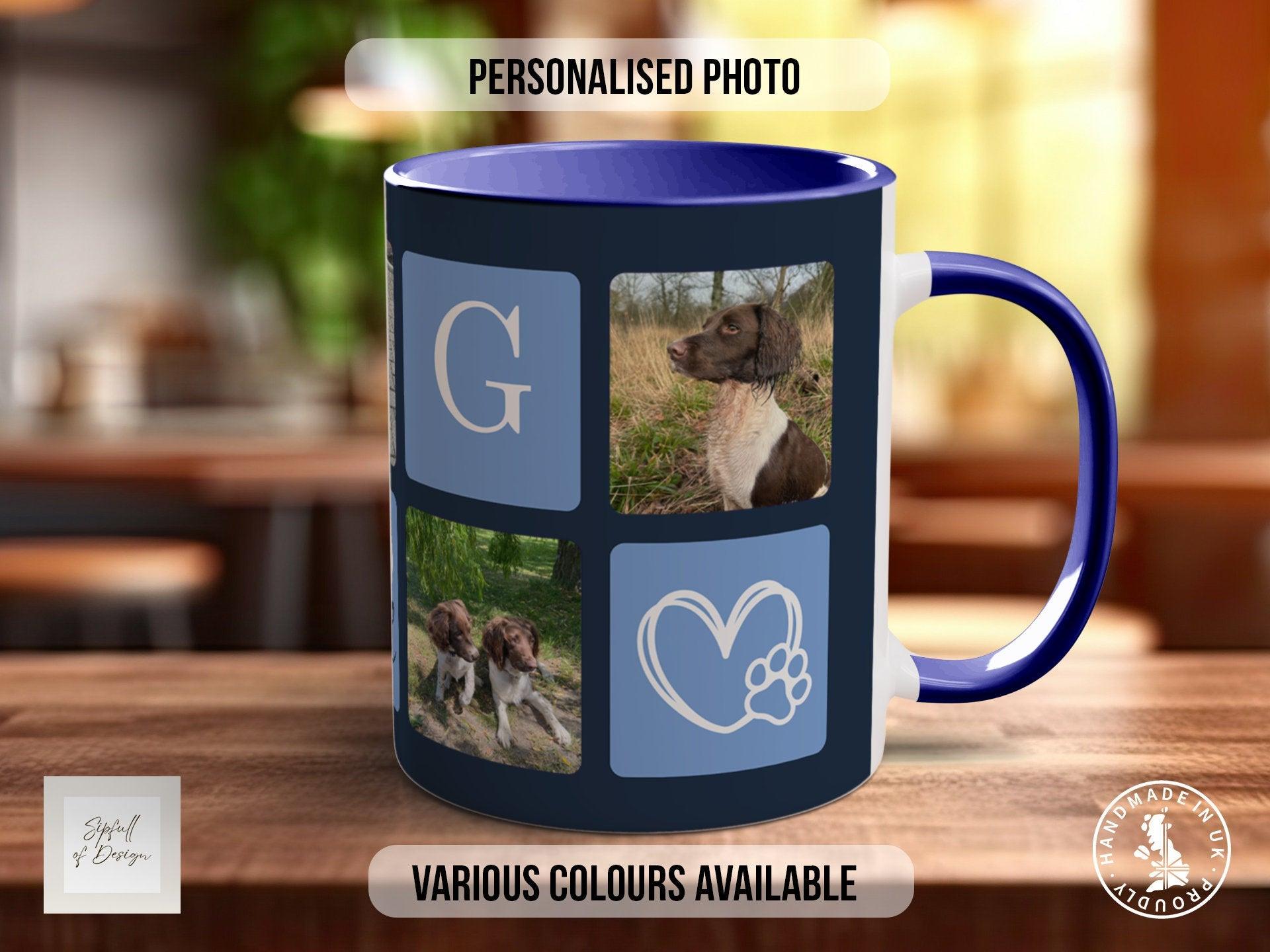Personalised Dog Mug - Blue Photo Grid - Multiple Mug Colours - Sipfull of Design