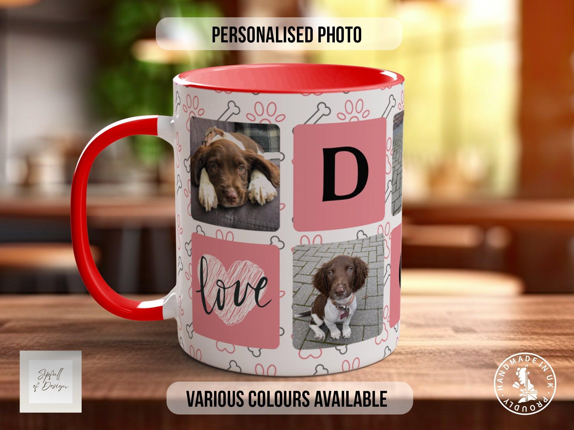 Personalised Dog Mug - Pink Photo Grid - Multiple Mug Colours - Sipfull of Design