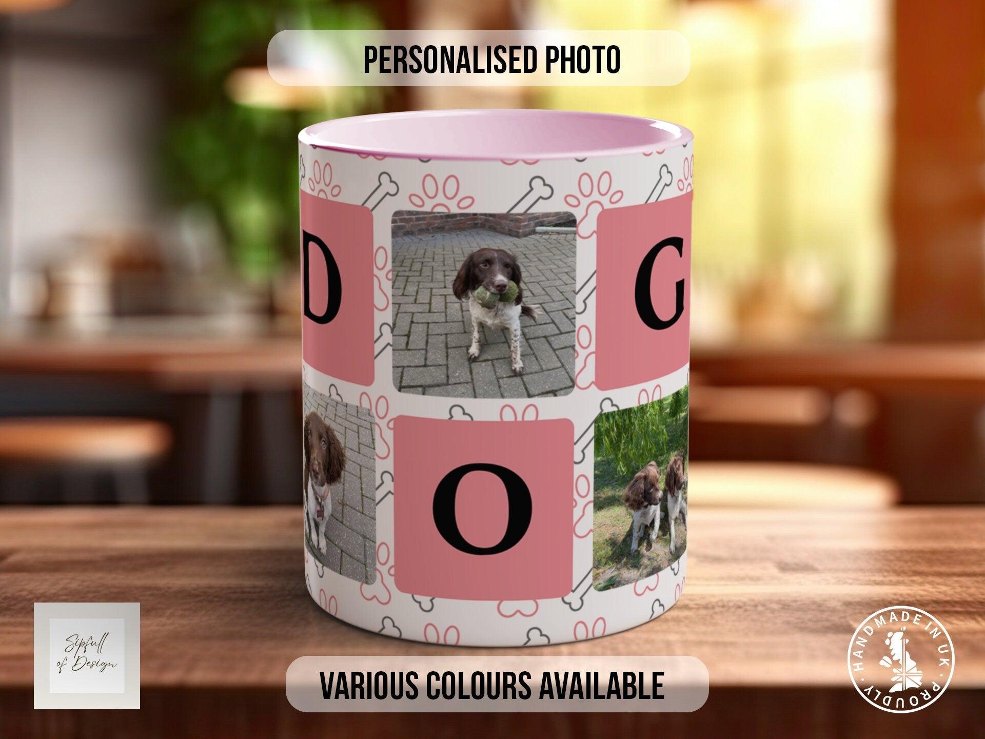 Personalised Dog Mug - Pink Photo Grid - Multiple Mug Colours - Sipfull of Design