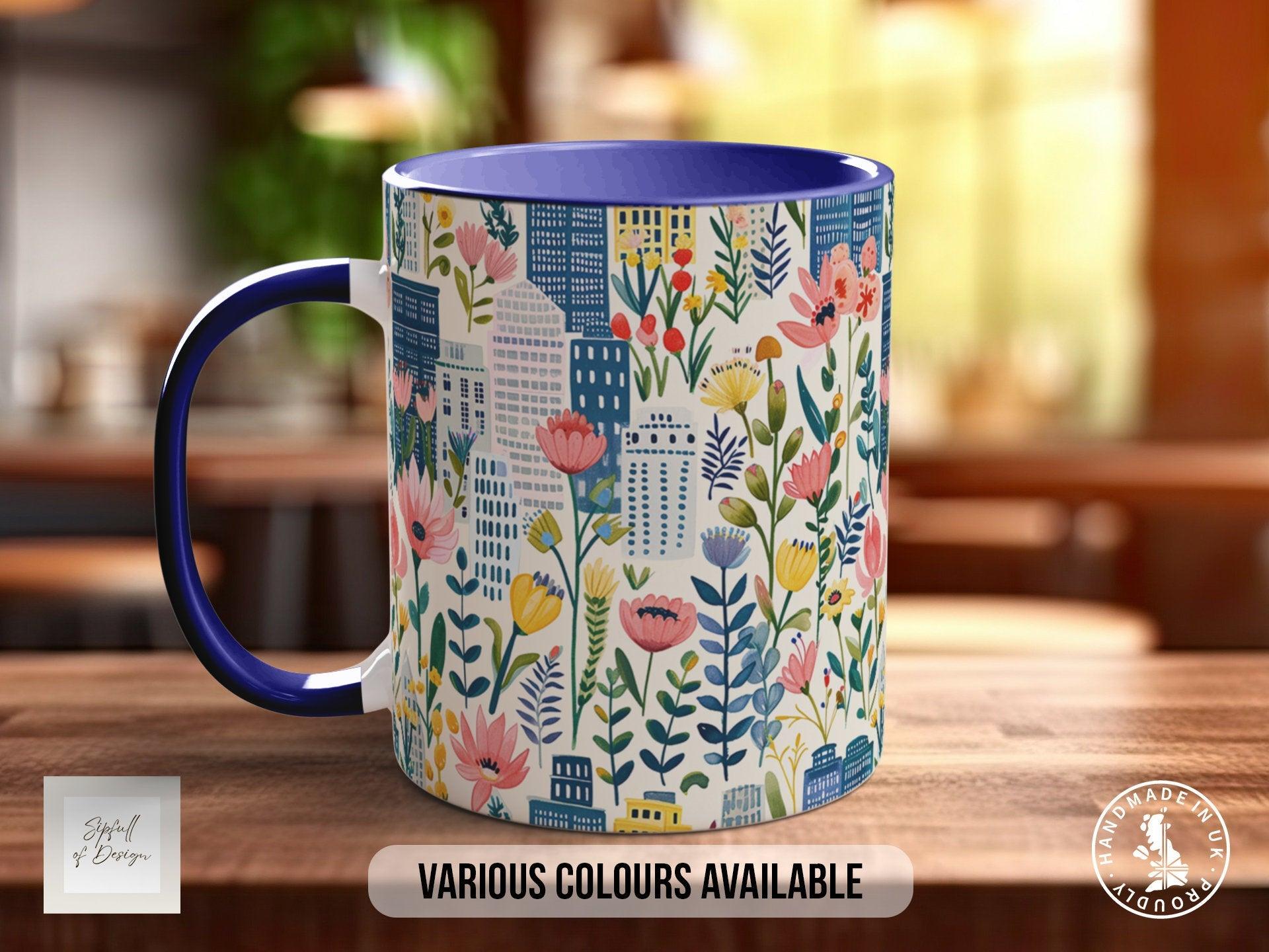Cityscape Wildflower Pattern Full Wrap Coloured Art Mug - Design 1 - Sipfull of Design