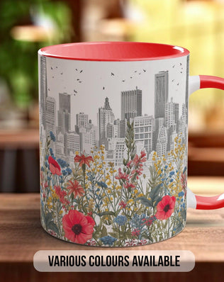 Cityscape Wildflower Pattern Full Wrap Coloured Art Mug - Design 2 - Sipfull of Design