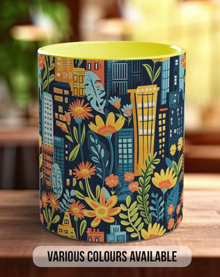 Cityscape Wildflower Pattern Full Wrap Coloured Art Mug - Design 3 - Sipfull of Design