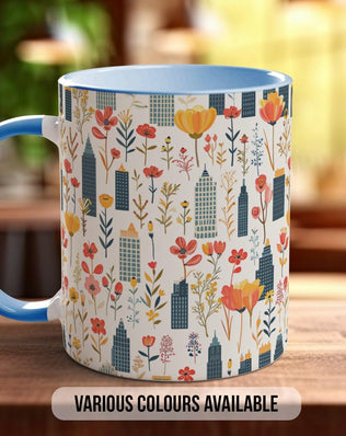 Cityscape Wildflower Pattern Full Wrap Coloured Art Mug - Design 4 - Sipfull of Design