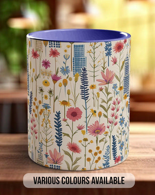 Cityscape Wildflower Pattern Full Wrap Coloured Art Mug - Design 5 - Sipfull of Design