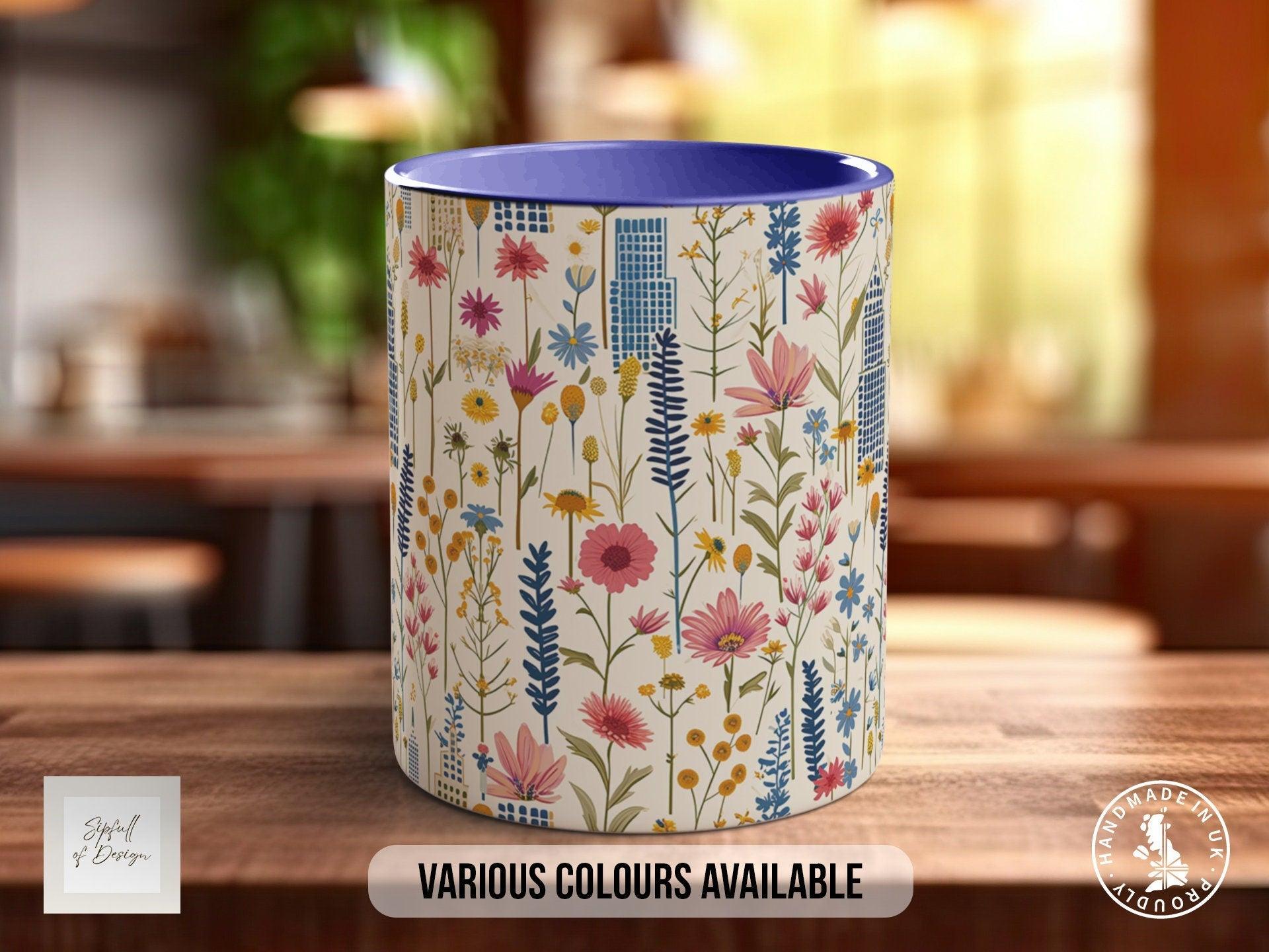Cityscape Wildflower Pattern Full Wrap Coloured Art Mug - Design 5 - Sipfull of Design