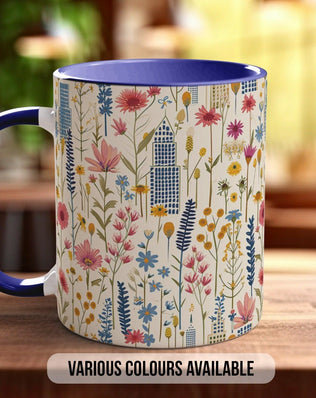 Cityscape Wildflower Pattern Full Wrap Coloured Art Mug - Design 5 - Sipfull of Design