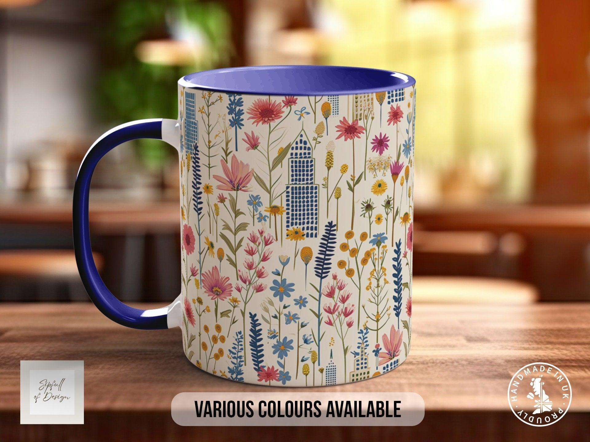 Cityscape Wildflower Pattern Full Wrap Coloured Art Mug - Design 5 - Sipfull of Design