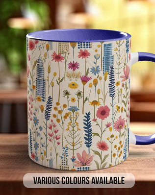 Cityscape Wildflower Pattern Full Wrap Coloured Art Mug - Design 5 - Sipfull of Design