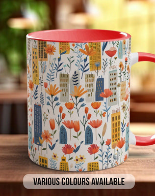 Cityscape Wildflower Pattern Full Wrap Coloured Art Mug - Design 6 - Sipfull of Design