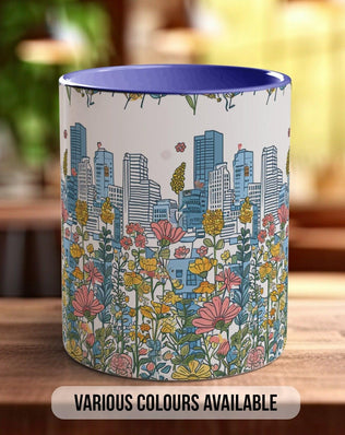 Cityscape Wildflower Pattern Full Wrap Coloured Art Mug - Design 7 - Sipfull of Design