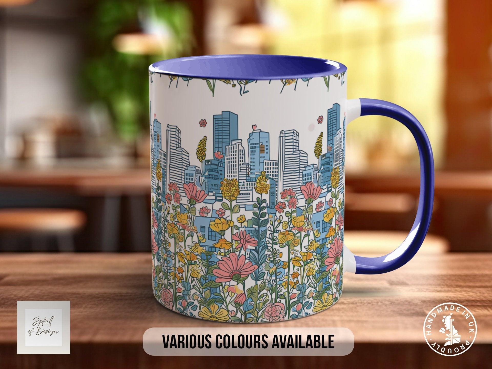 Cityscape Wildflower Pattern Full Wrap Coloured Art Mug - Design 7 - Sipfull of Design