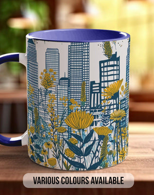 Cityscape Wildflower Pattern Full Wrap Coloured Art Mug - Design 8 - Sipfull of Design
