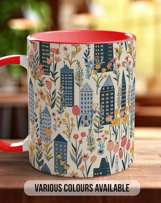 Cityscape Wildflower Pattern Full Wrap Coloured Art Mug - Design 13 - Sipfull of Design