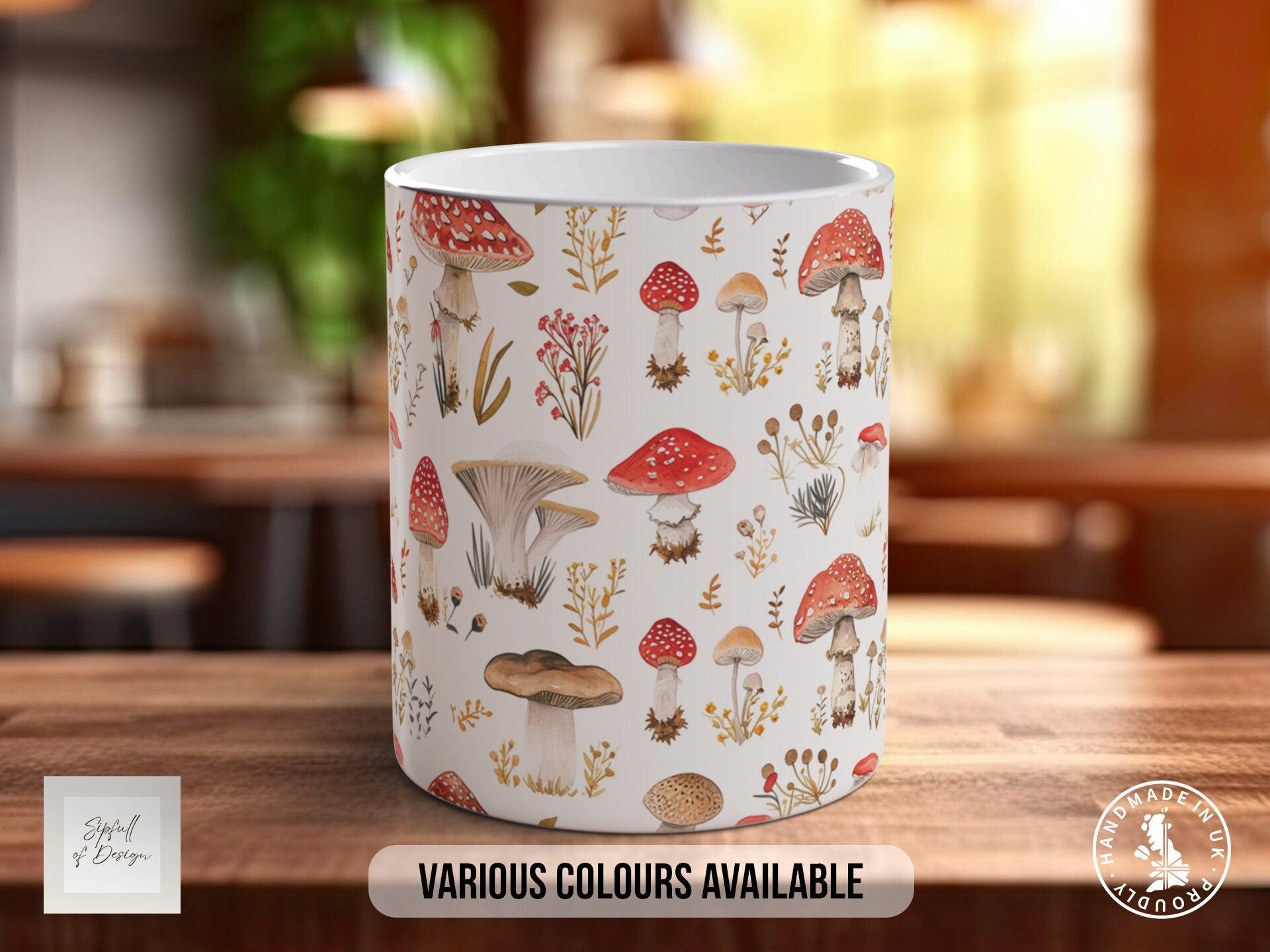 Mushroom Garden Pattern Full Wrap Coloured Art Mug - Design 13 - Sipfull of Design