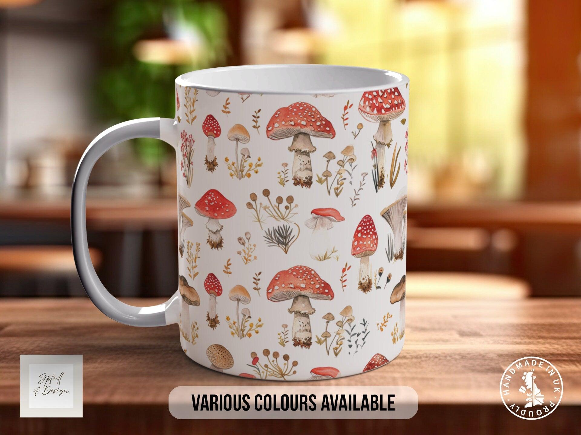 Mushroom Garden Pattern Full Wrap Coloured Art Mug - Design 13 - Sipfull of Design