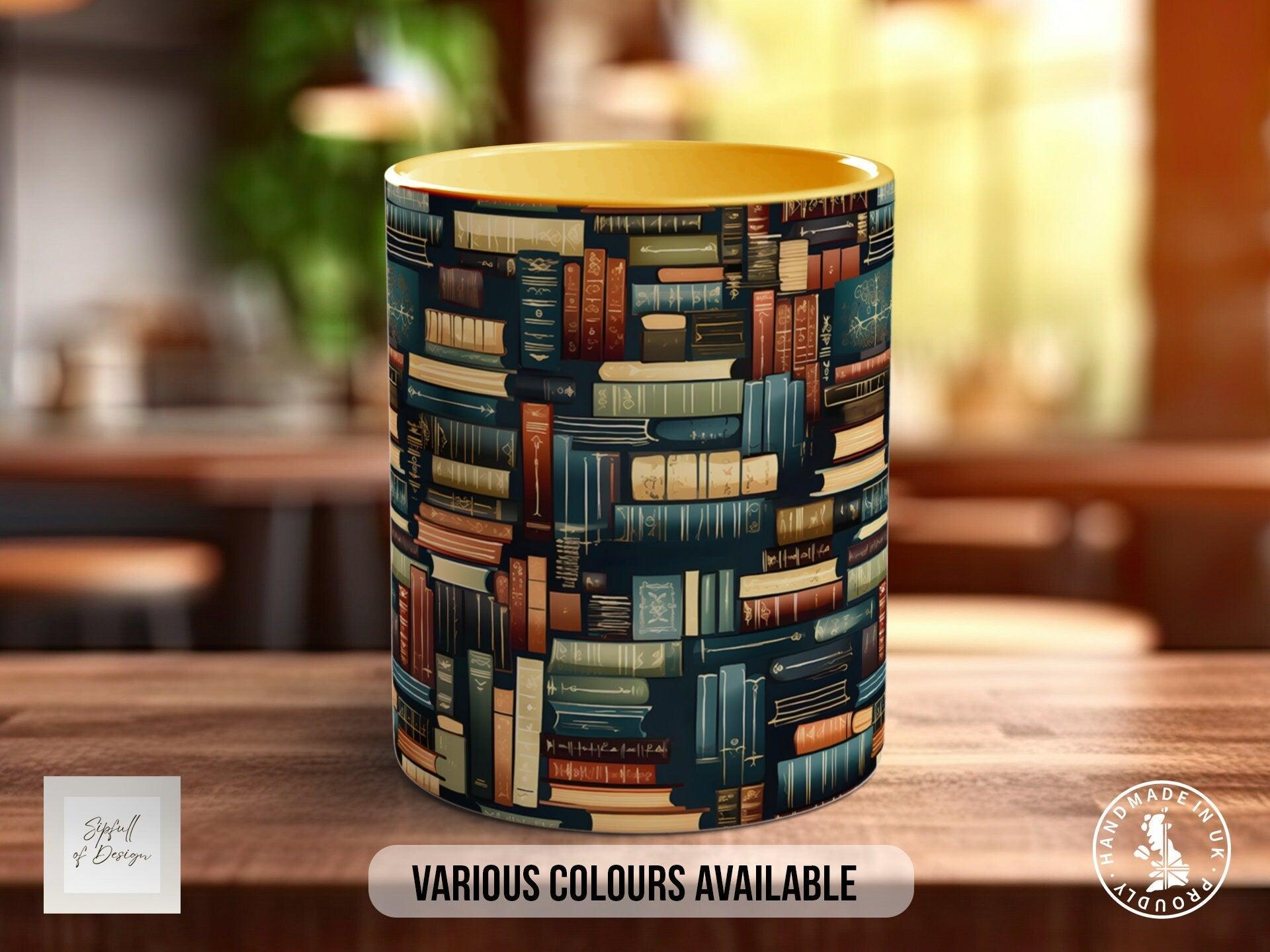 Book Shelf Pattern Full Wrap Coloured Art Mug - Design 11 - Sipfull of Design