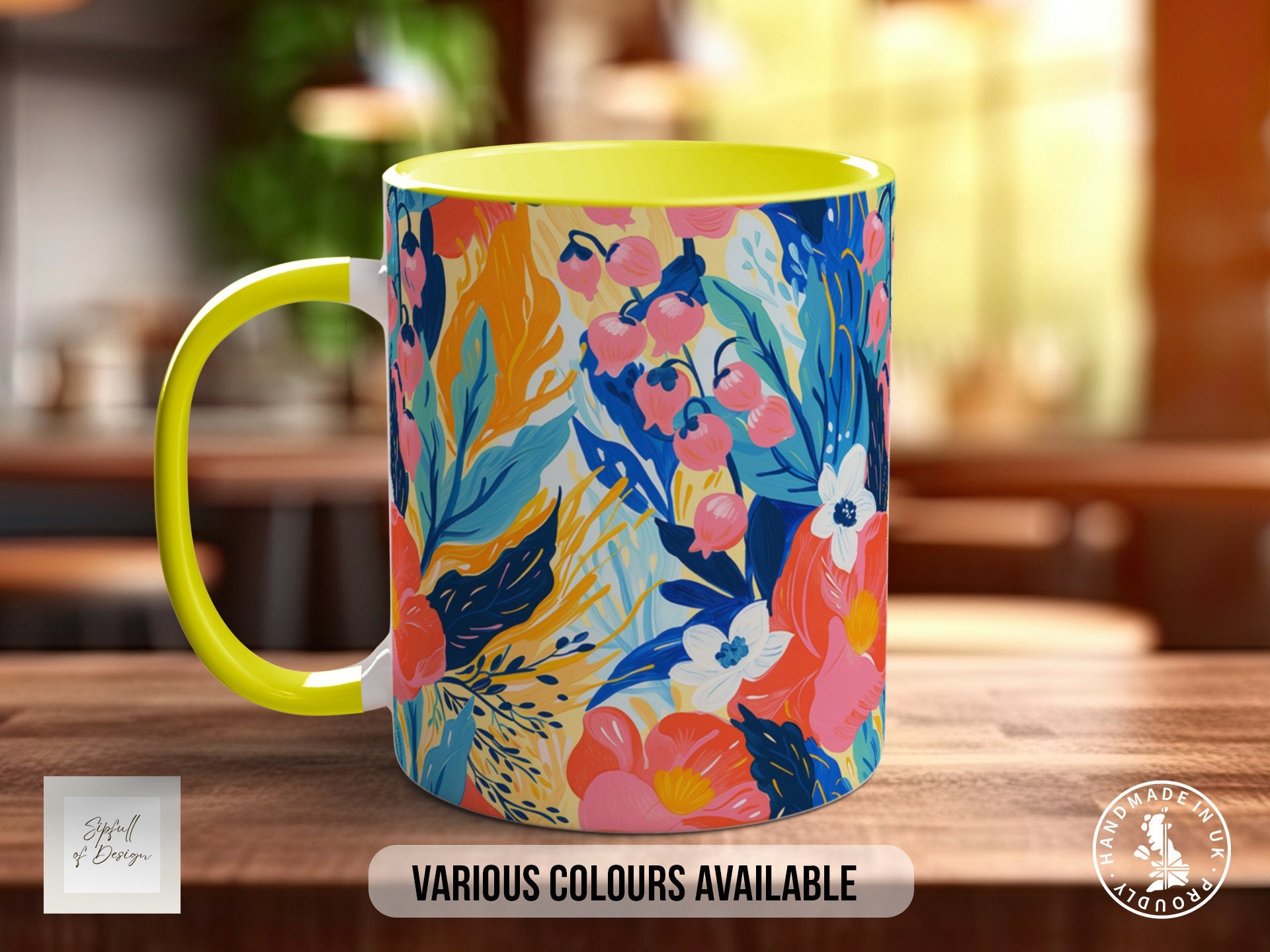 Birth Month Flowers Mug - May Lily of the Valley and Hawthorn - Coloured 11oz, Bone China 10oz and 15oz and Latte 12oz options