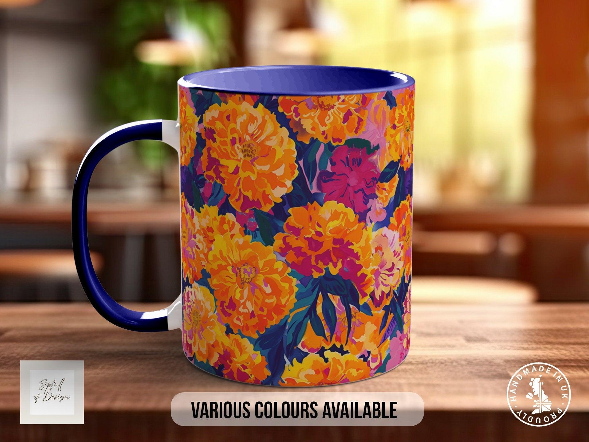 Birth Month Flowers Mug - October Marigold and Cosmos - - Sipfull of Design
