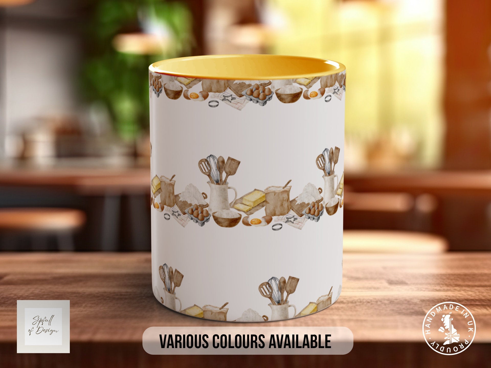 Coloured Baking Pattern Full Wrap Mug - Design 1 - Love Cooking - Kitchen Theme