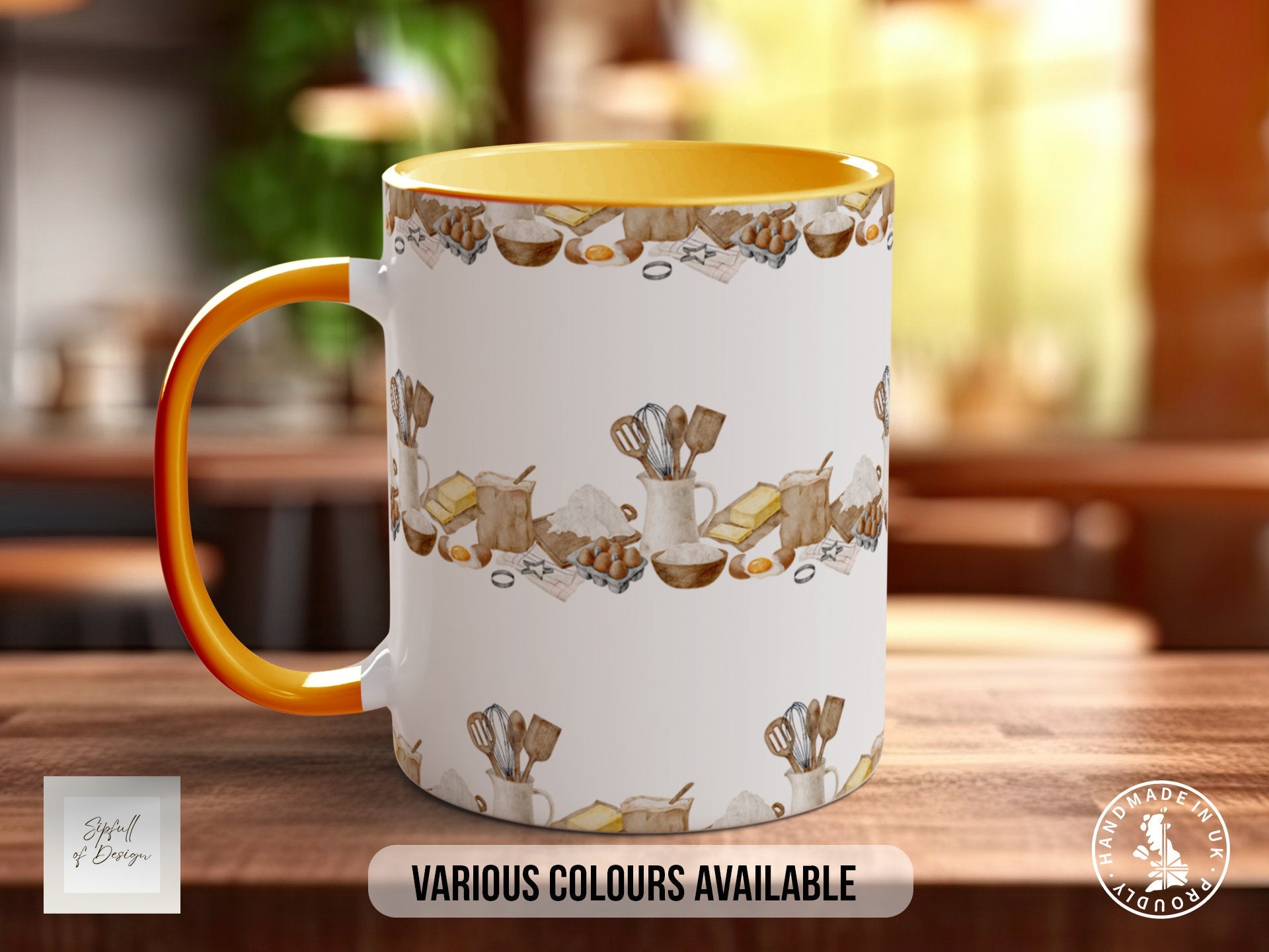 Coloured Baking Pattern Full Wrap Mug - Design 1 - Love Cooking - Kitchen Theme