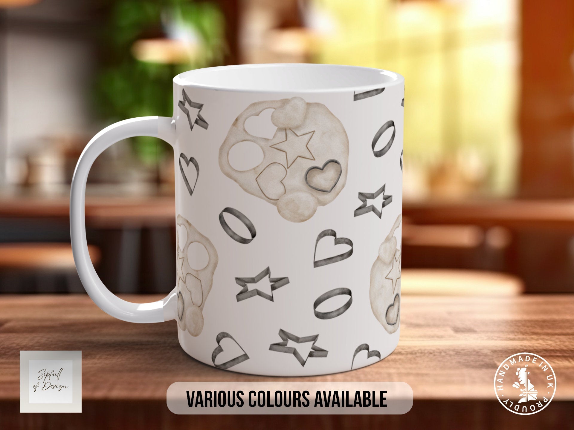 Coloured Baking Pattern Full Wrap Mug - Design 8 - Love Cooking - Kitchen Theme