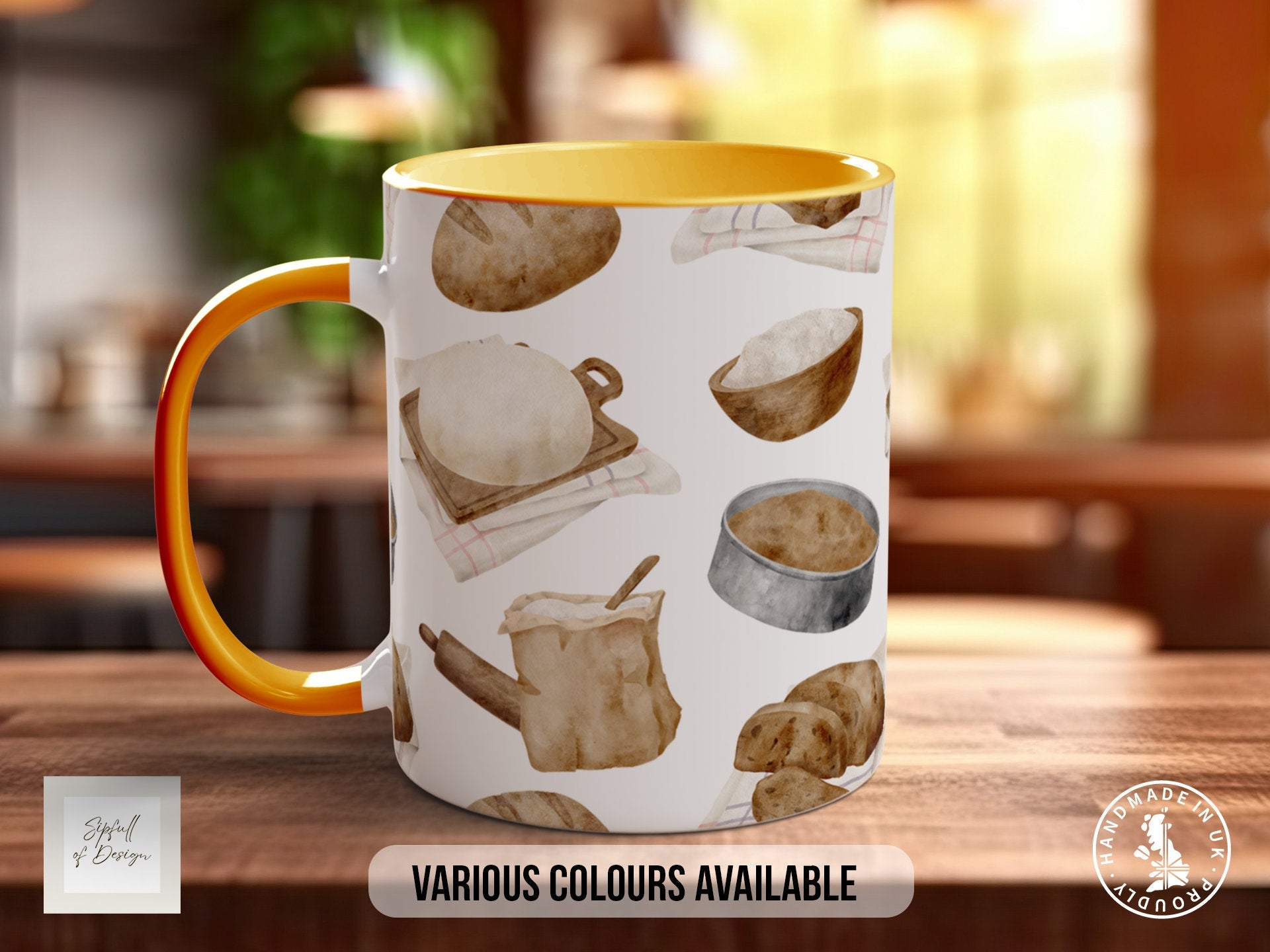 Coloured Baking Pattern Full Wrap Mug - Design 13 - Love Cooking - Kitchen Theme