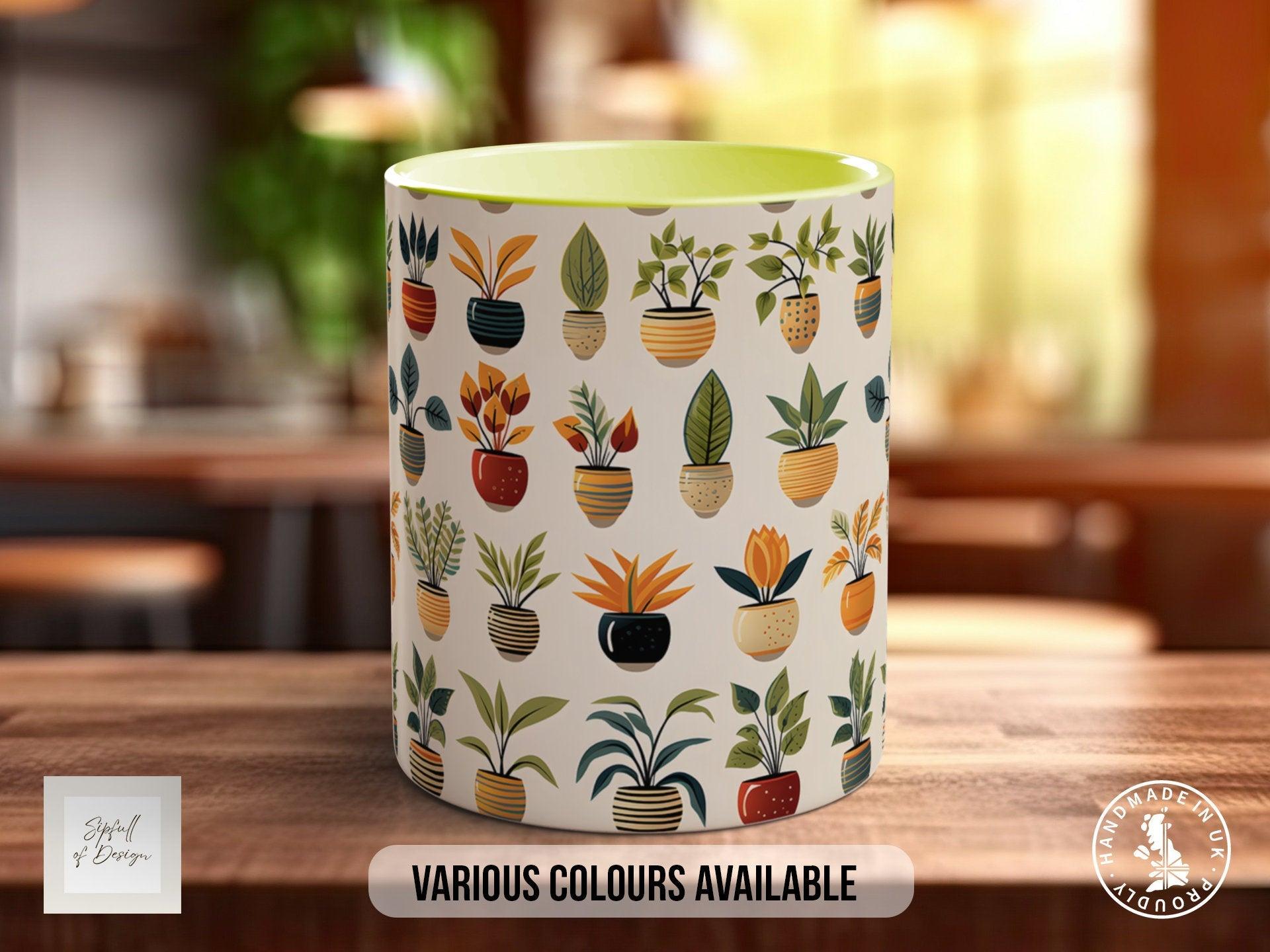 House Plants Full Wrap Art Mug - Design 2 - Coloured 11oz, Bone China 10oz and 15oz and Latte 12oz options. - Sipfull of Design