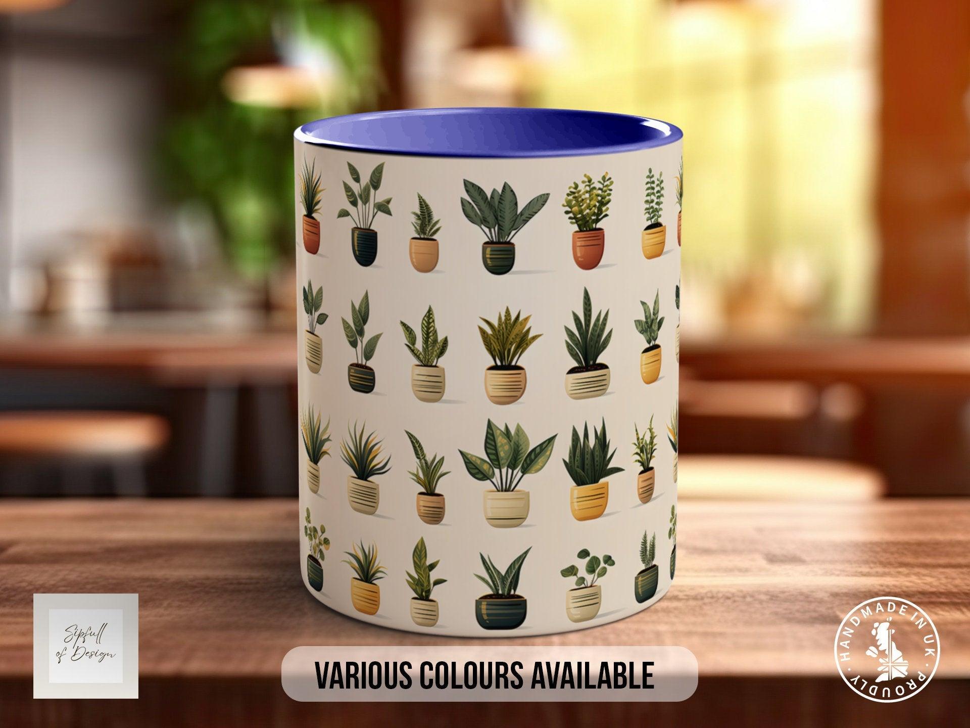 House Plants Full Wrap Art Mug - Design 3 - Coloured 11oz, Bone China 10oz and 15oz and Latte 12oz options. - Sipfull of Design
