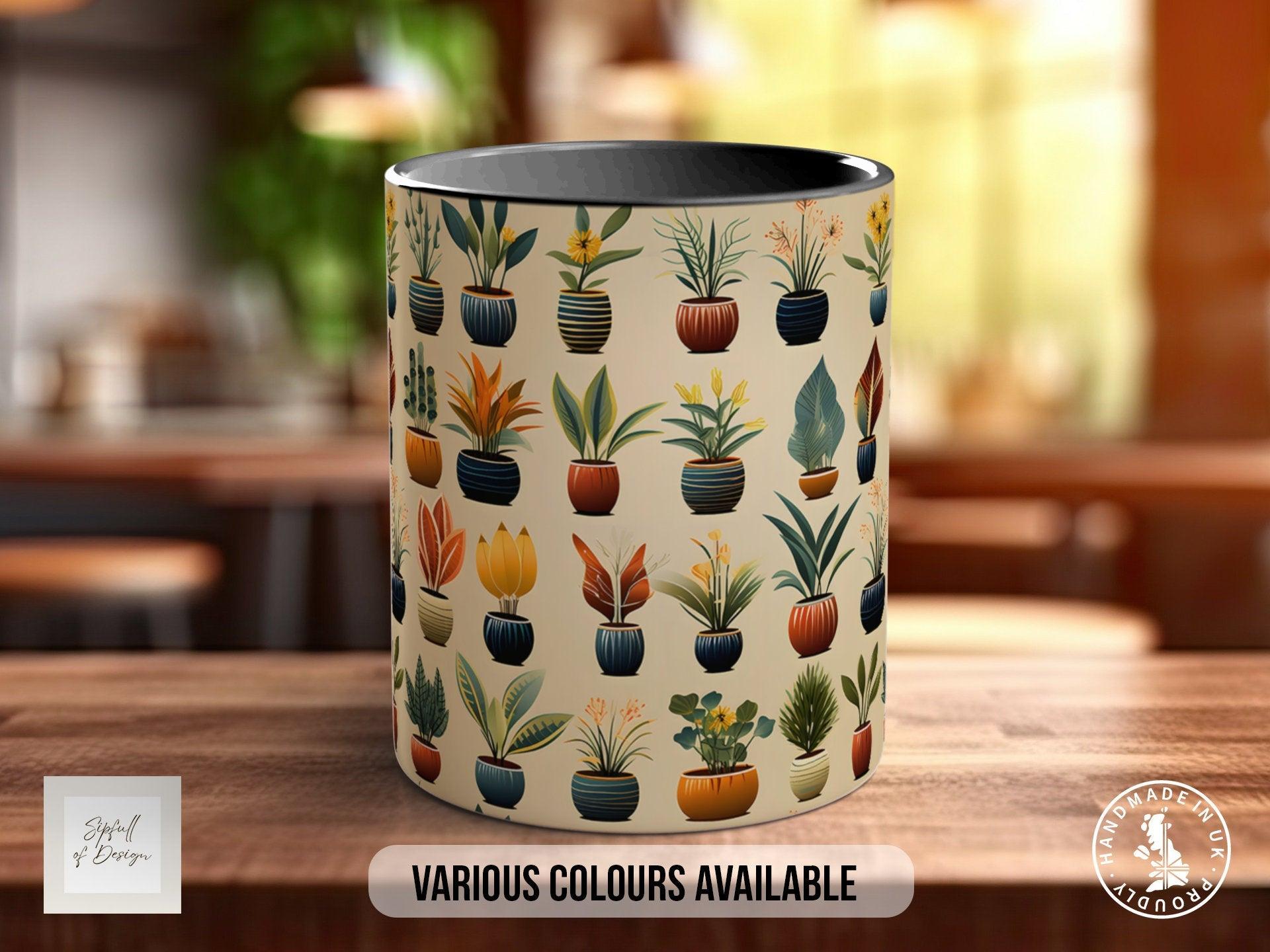House Plants Full Wrap Art Mug - Design 10 - Coloured 11oz, Bone China 10oz and 15oz and Latte 12oz options. - Sipfull of Design