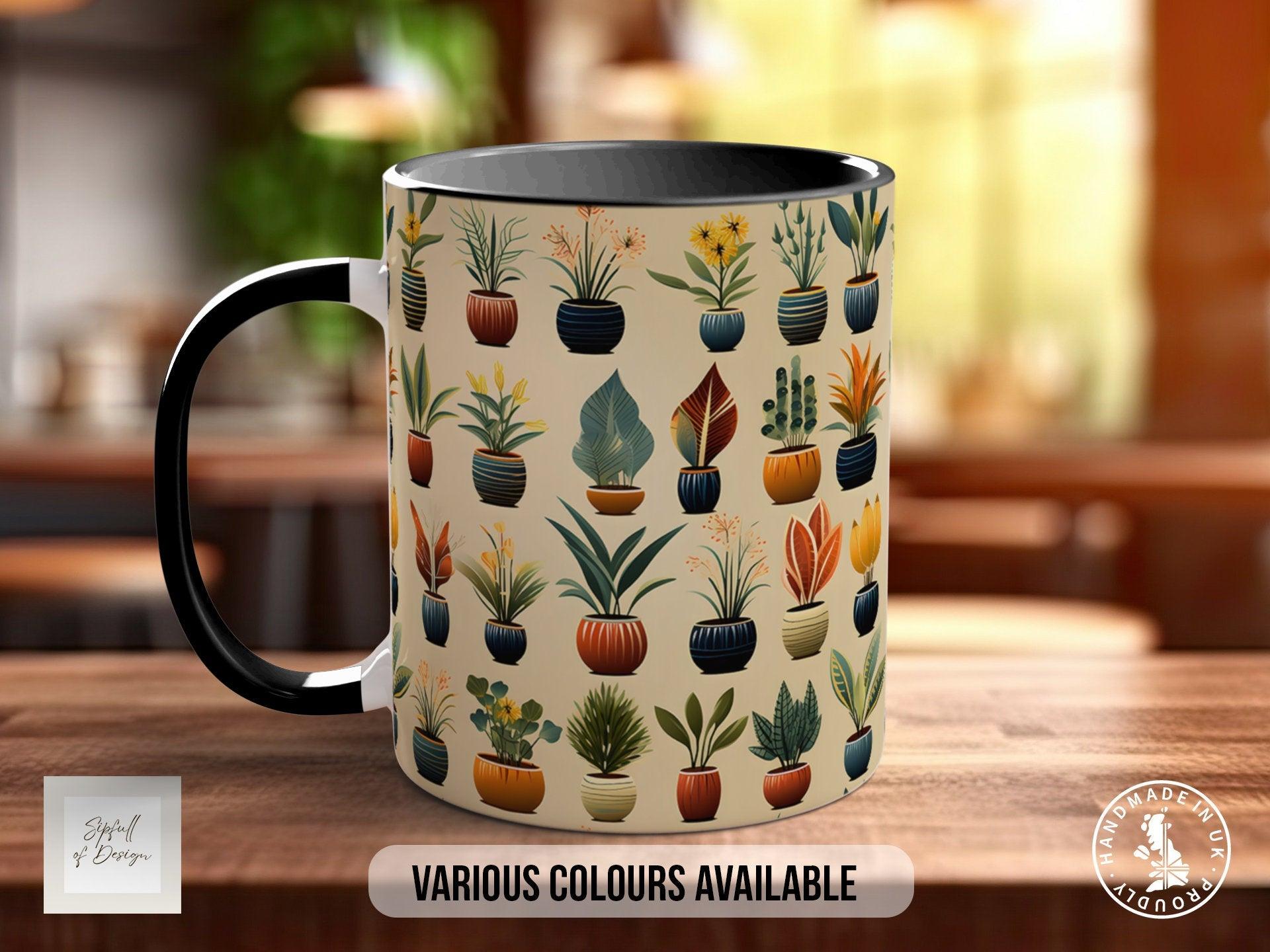 House Plants Full Wrap Art Mug - Design 10 - Coloured 11oz, Bone China 10oz and 15oz and Latte 12oz options. - Sipfull of Design