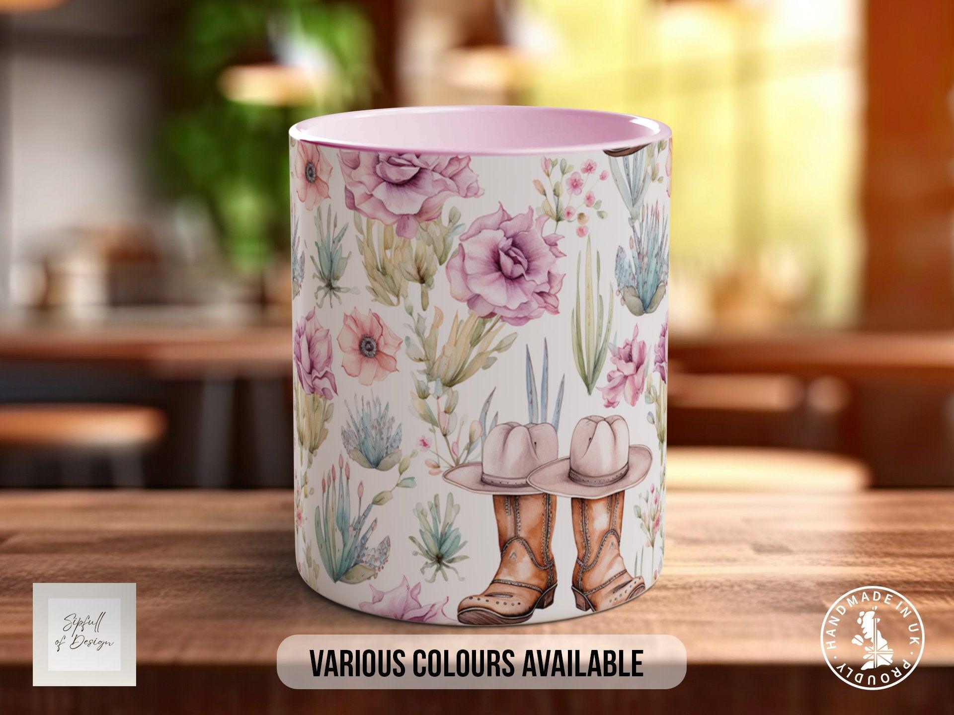 Coloured Floral Western Boho Full Wrap Art Mug - Design 7 - Sipfull of Design