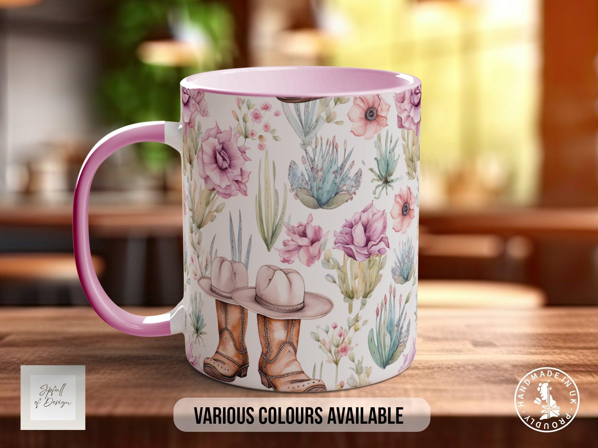 Coloured Floral Western Boho Full Wrap Art Mug - Design 7 - Sipfull of Design