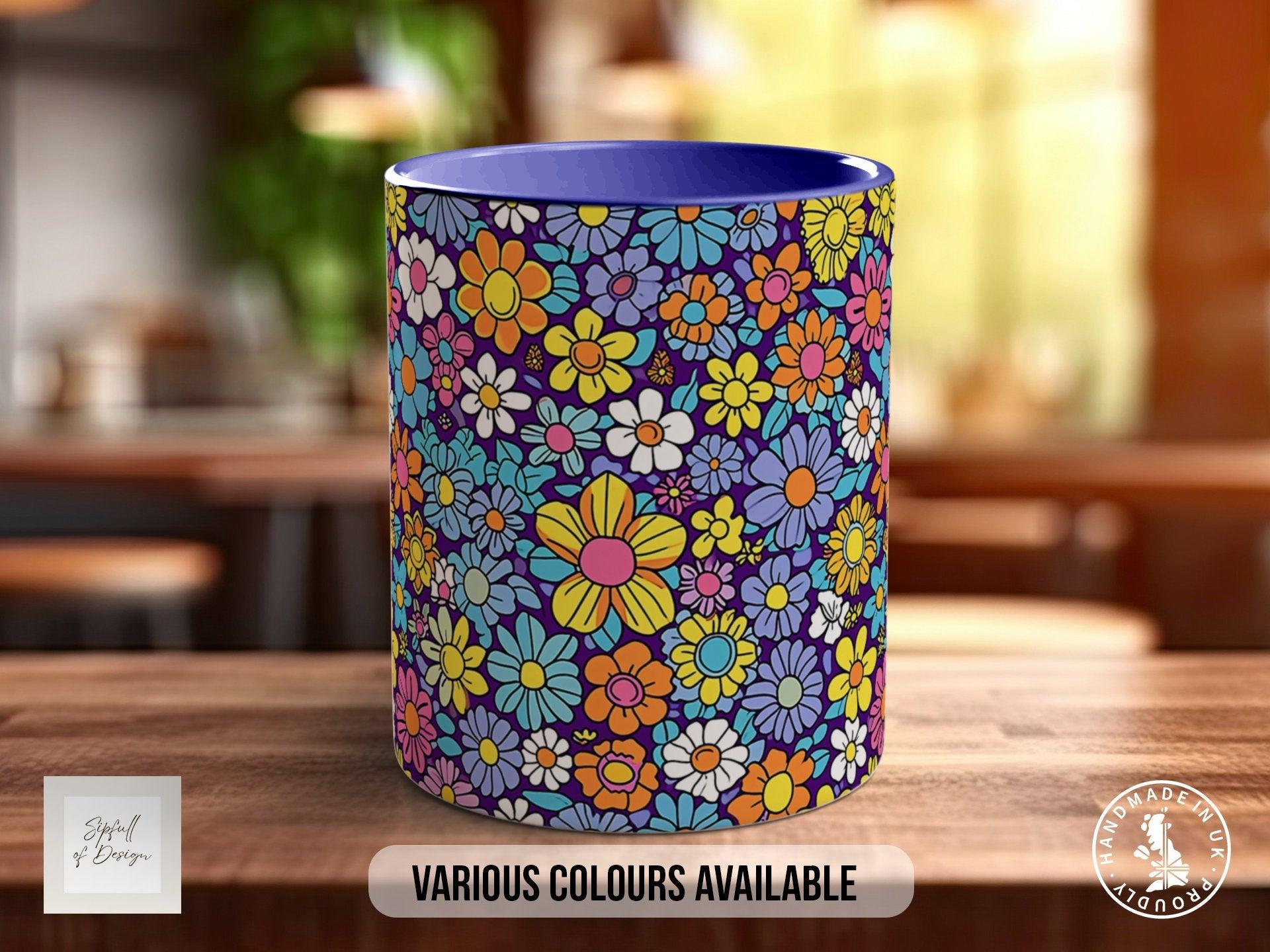 Coloured Groovy Flowers Full Wrap Art Mug - Design 2 - Sipfull of Design