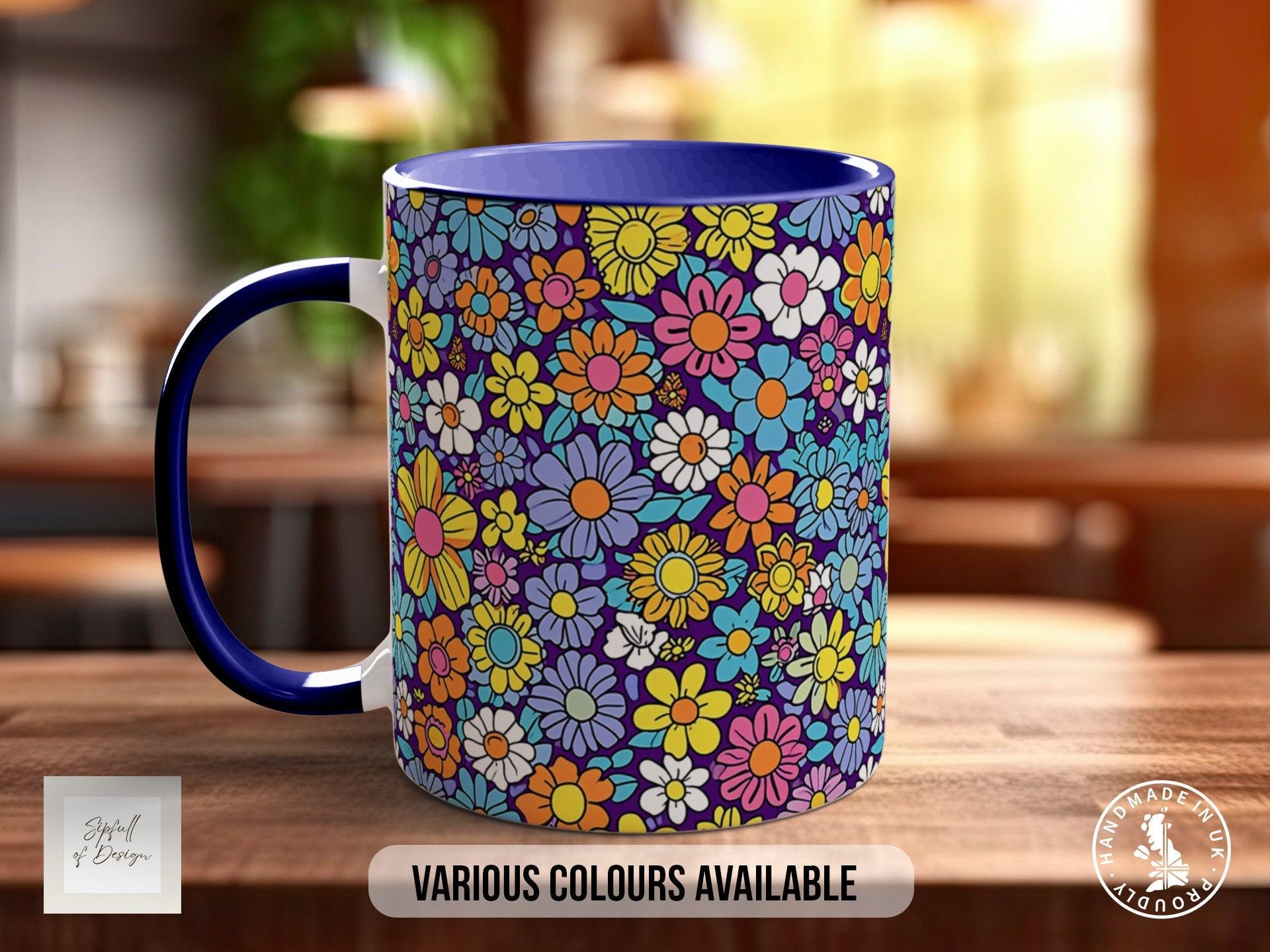 Coloured Groovy Flowers Full Wrap Art Mug - Design 2 - Sipfull of Design