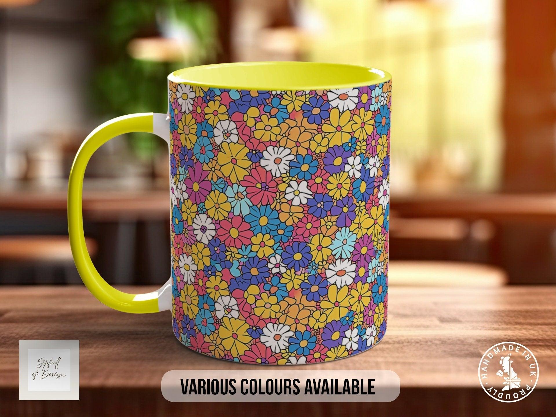 Coloured Groovy Flowers Full Wrap Art Mug - Design 3 - Sipfull of Design