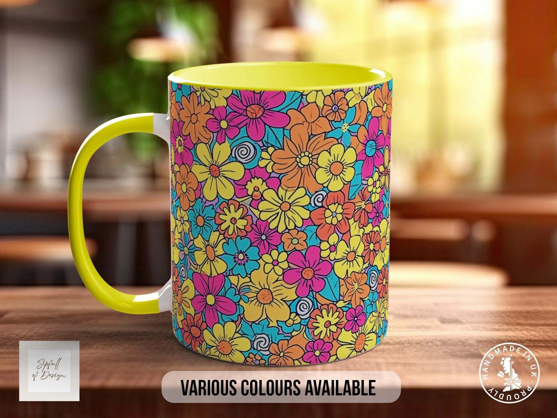 Coloured Groovy Flowers Full Wrap Art Mug - Design 5 - Sipfull of Design