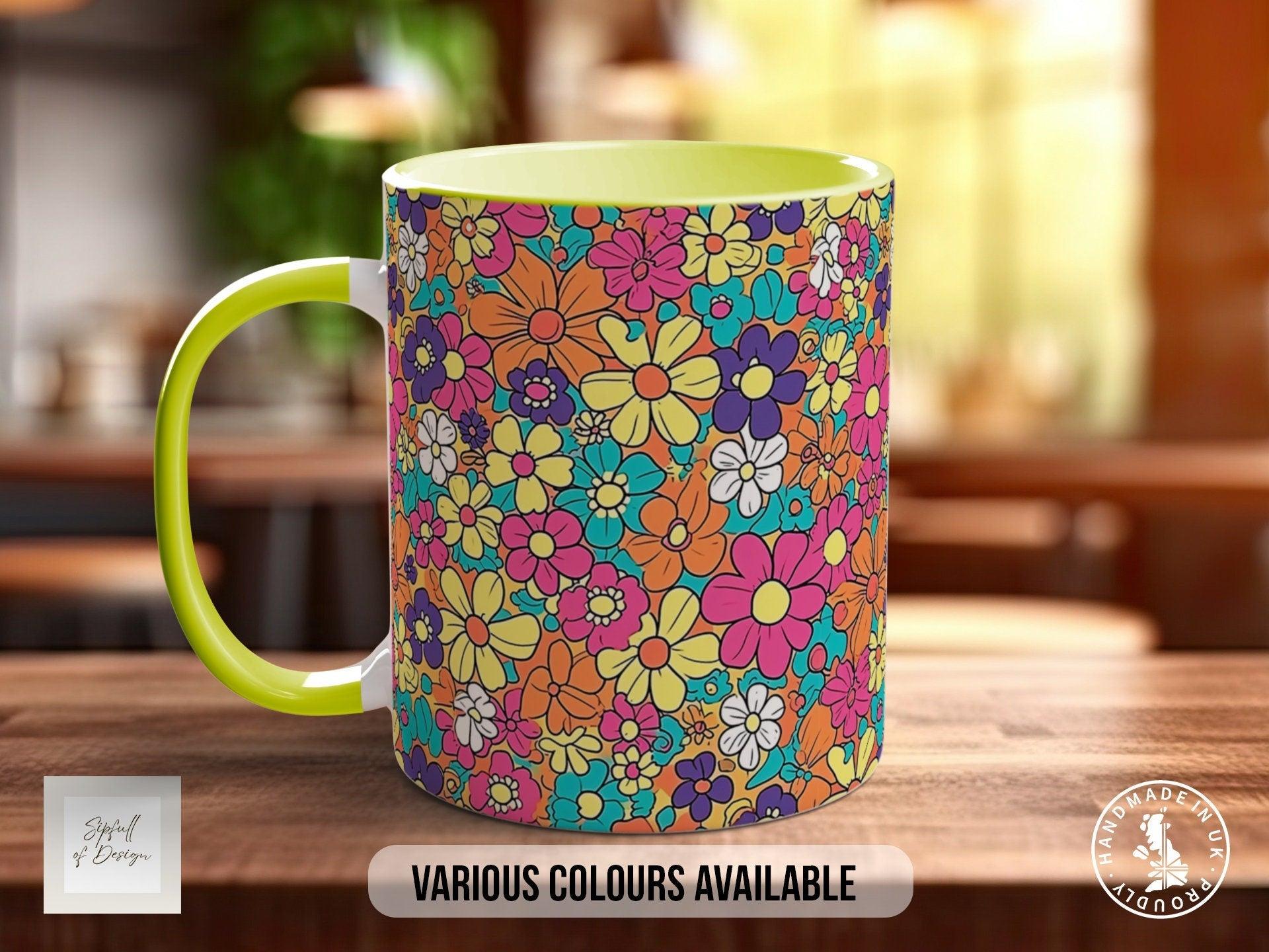 Coloured Groovy Flowers Full Wrap Art Mug - Design 8 - Sipfull of Design