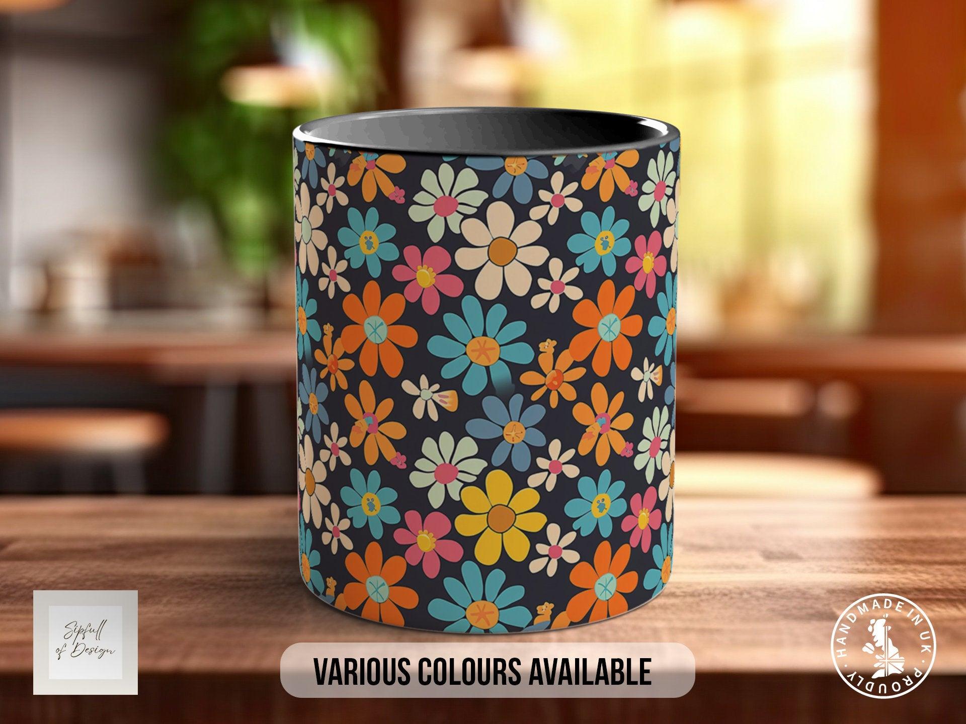 Coloured Groovy Flowers Full Wrap Art Mug - Design 9 - Sipfull of Design