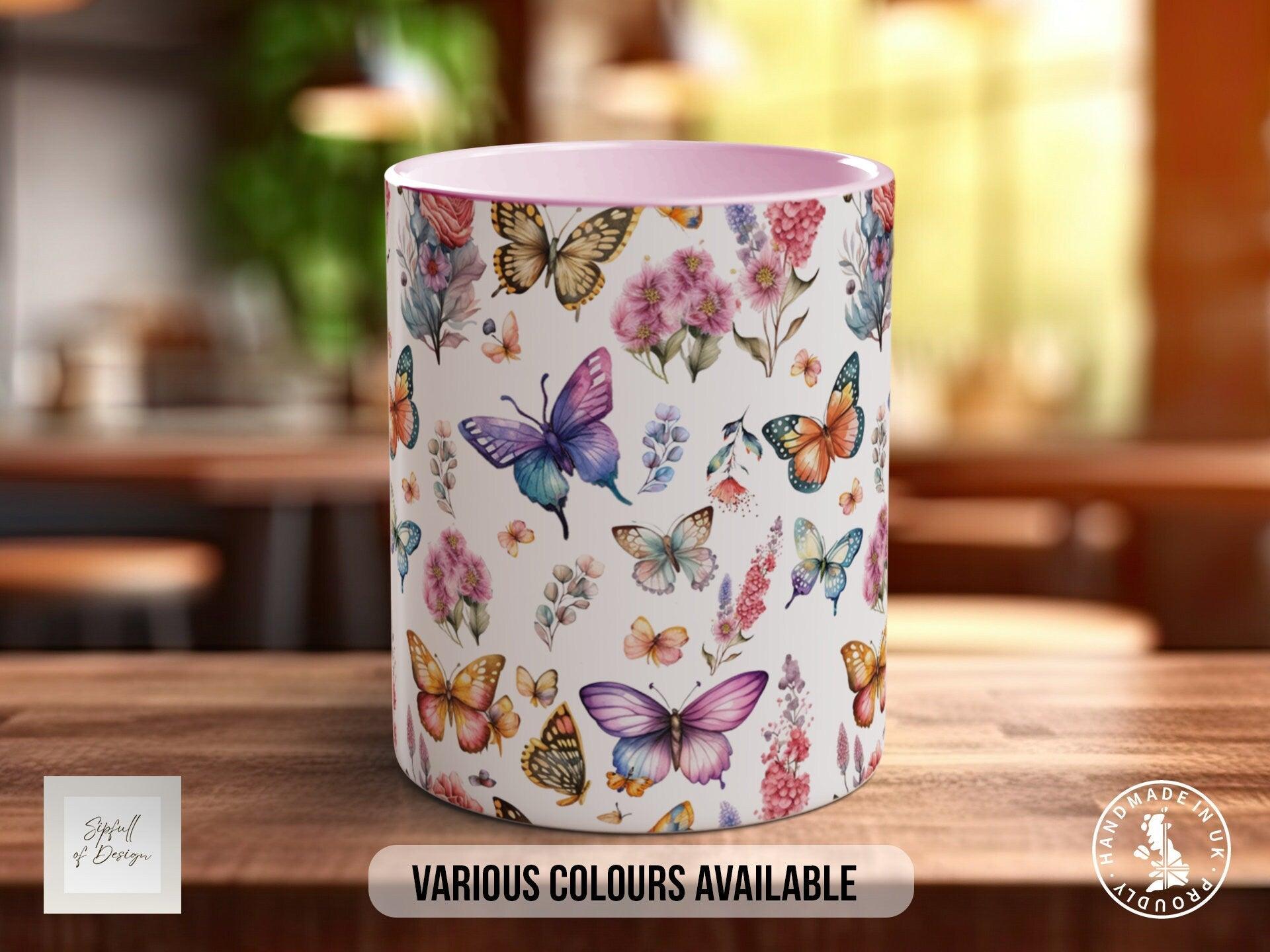 Coloured Watercolour Butterfly Full Wrap Art Mug - Design 1 - Sipfull of Design