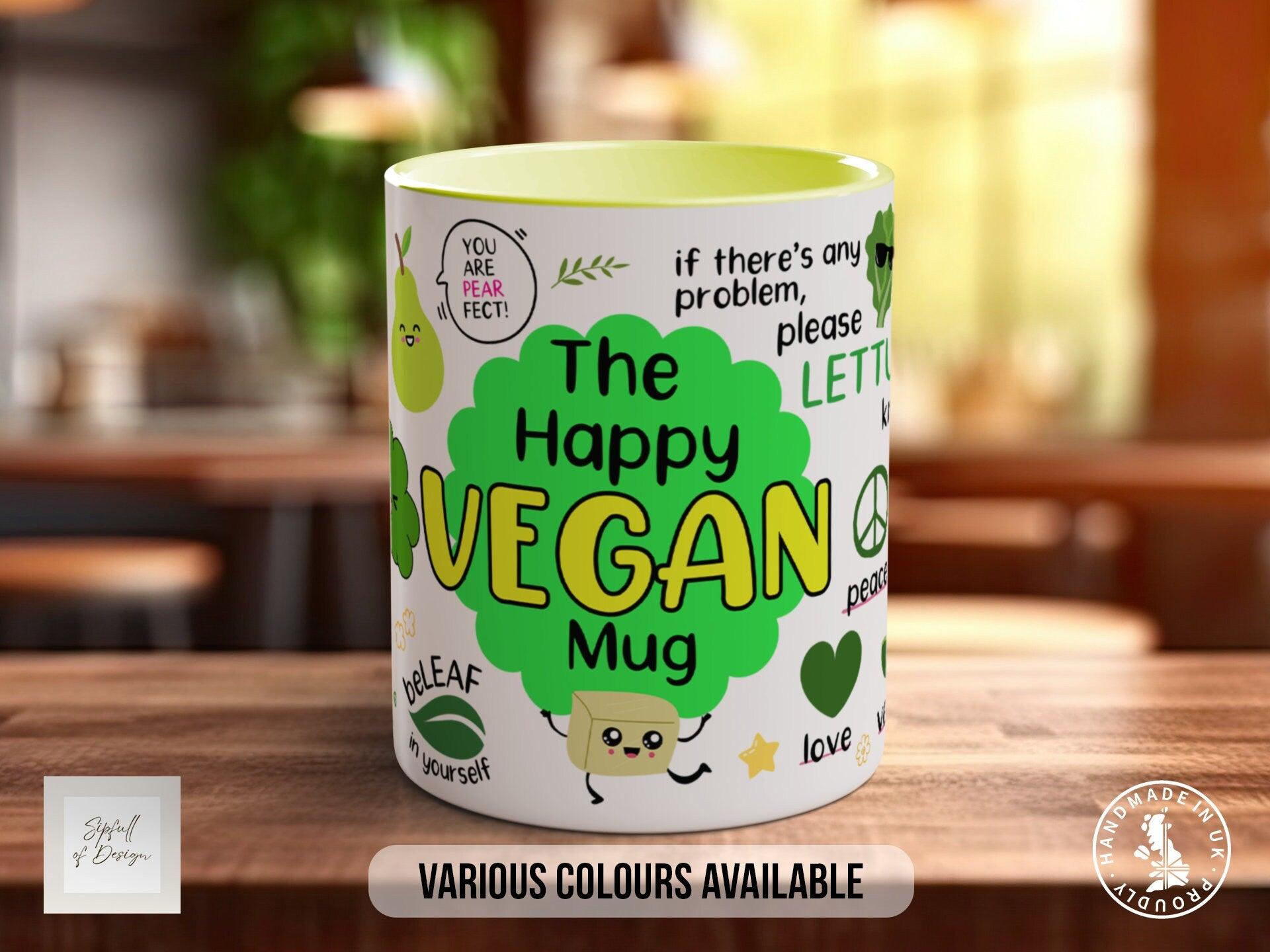 The Happy Vegan Coloured Mug - Motivational and Uplifting to help Mental Health - Sipfull of Design