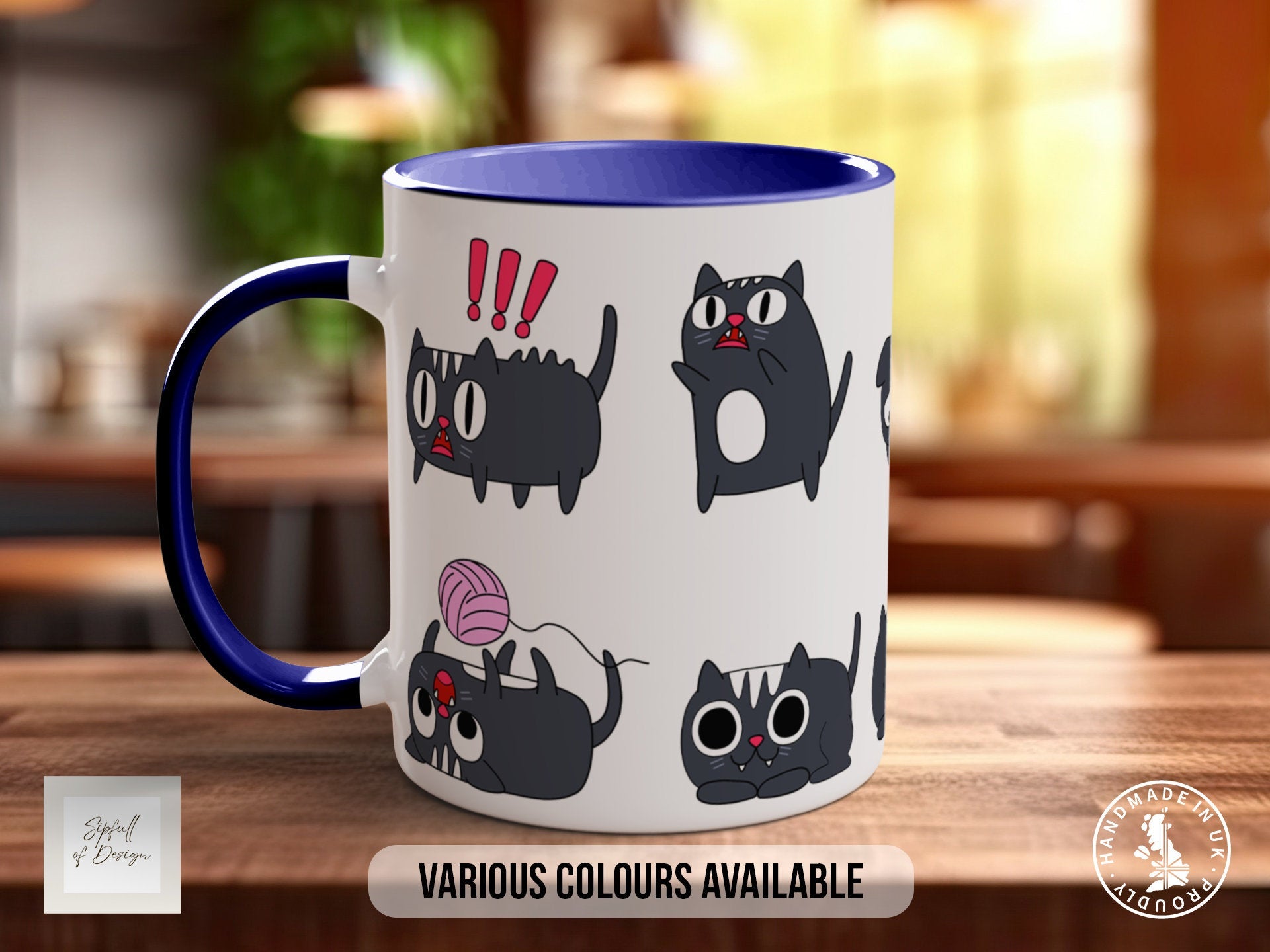 Cute Cat Character Mug - Coloured 11oz, Bone China 10oz and 15oz and Latte 12oz options