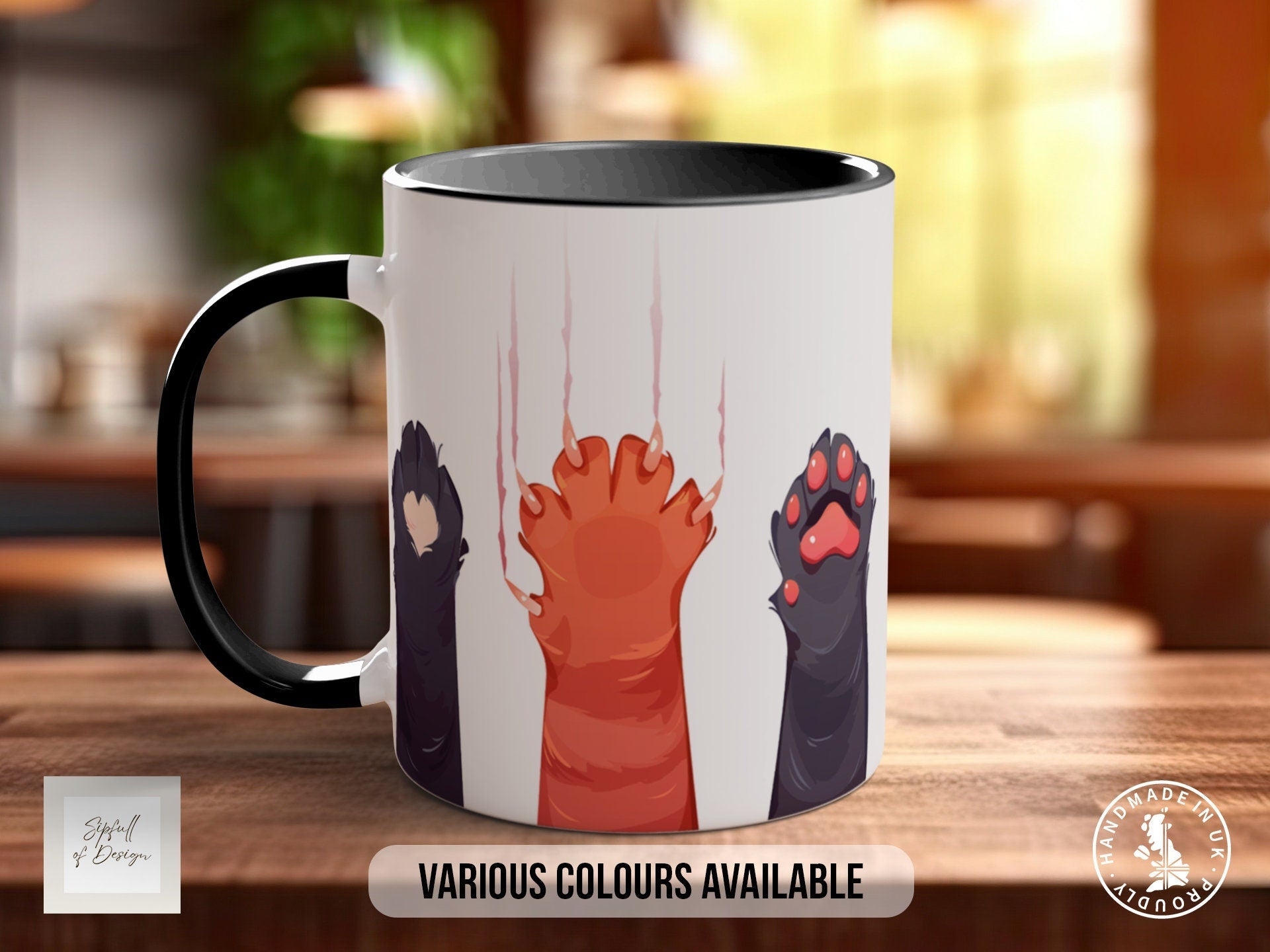 Cute Cat Paws Mug - Coloured 11oz, Bone China 10oz and 15oz and Latte 12oz options