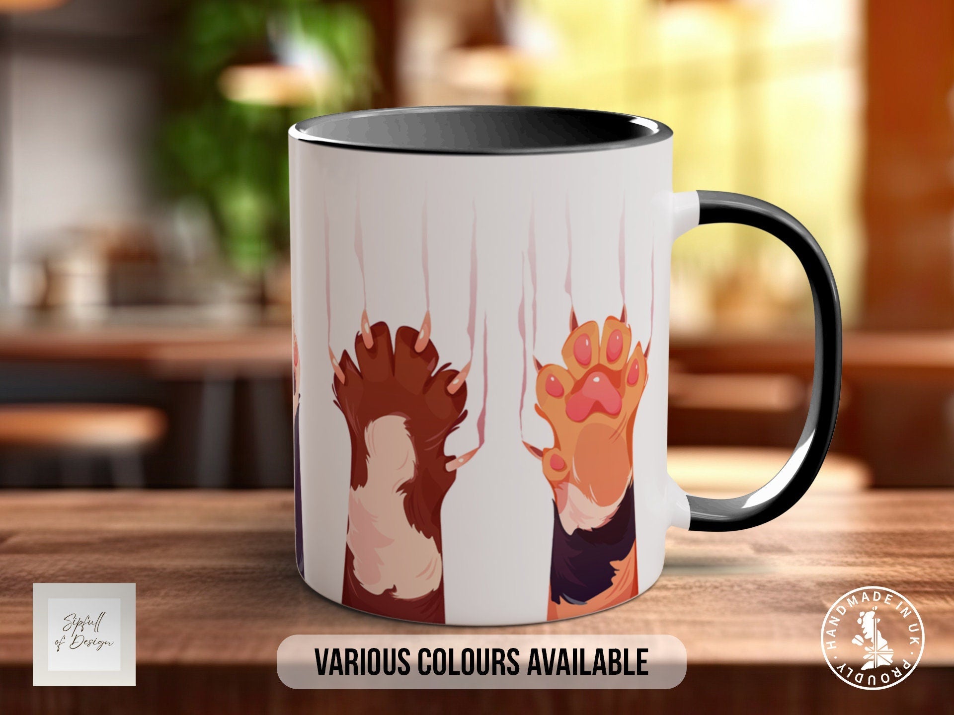 Cute Cat Paws Mug - Coloured 11oz, Bone China 10oz and 15oz and Latte 12oz options